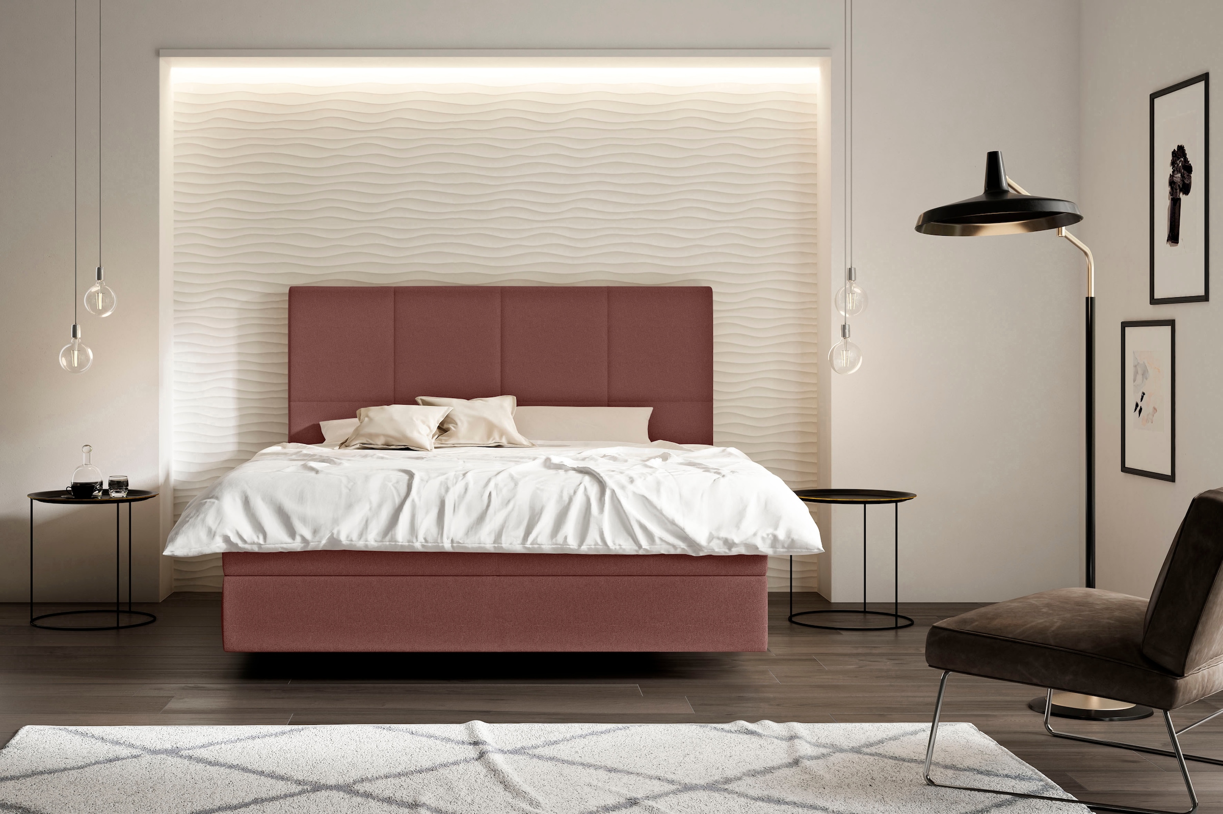 Boxspringbett »Saga«, mit BULTEX® inklusive Topper in Schwebeoptik, Kopfteilhöhe 133 cm