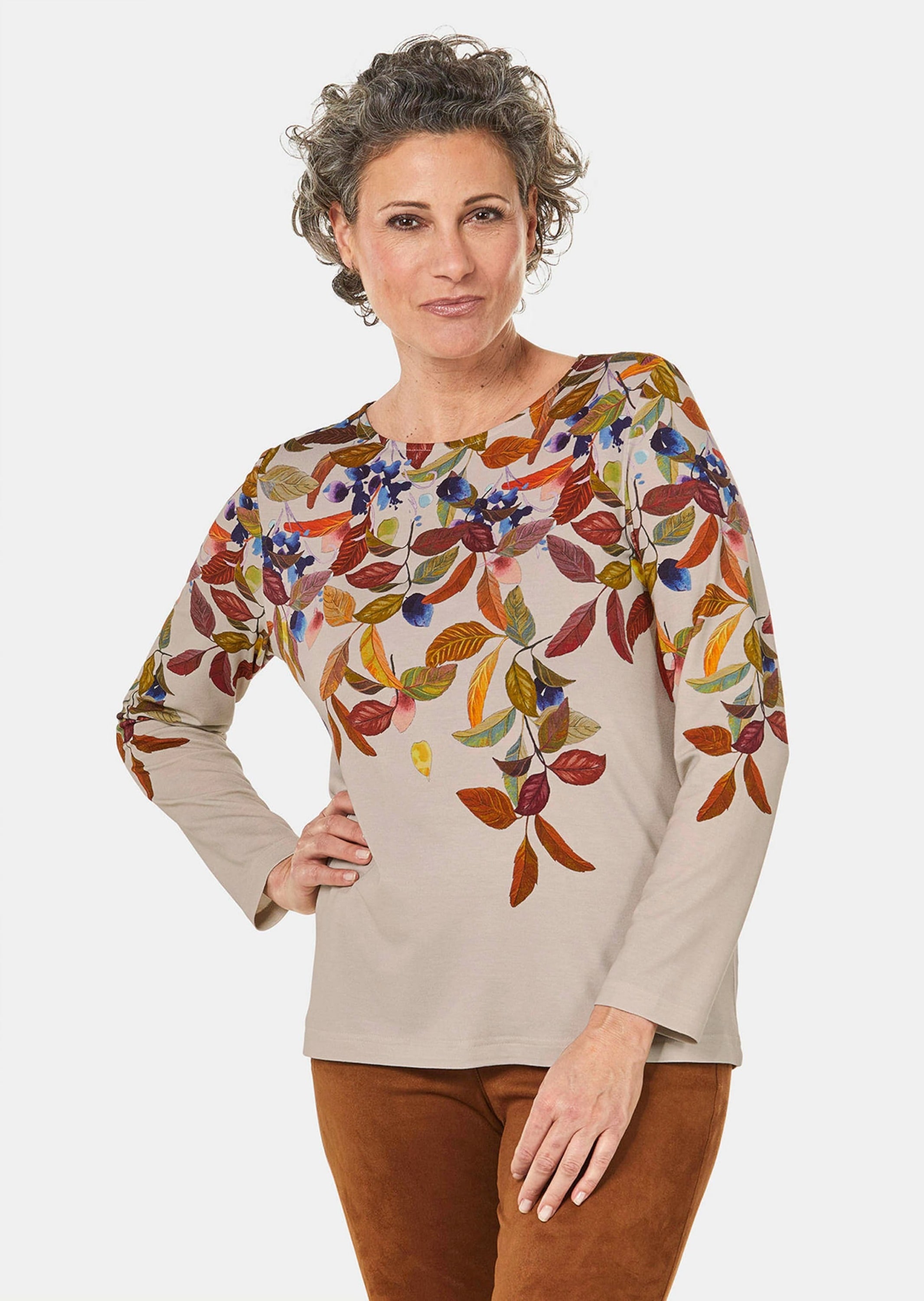 GOLDNER Longpullover »Kurzgröße Bezauberndes Druckshirt mit Motivdruck« Ohne