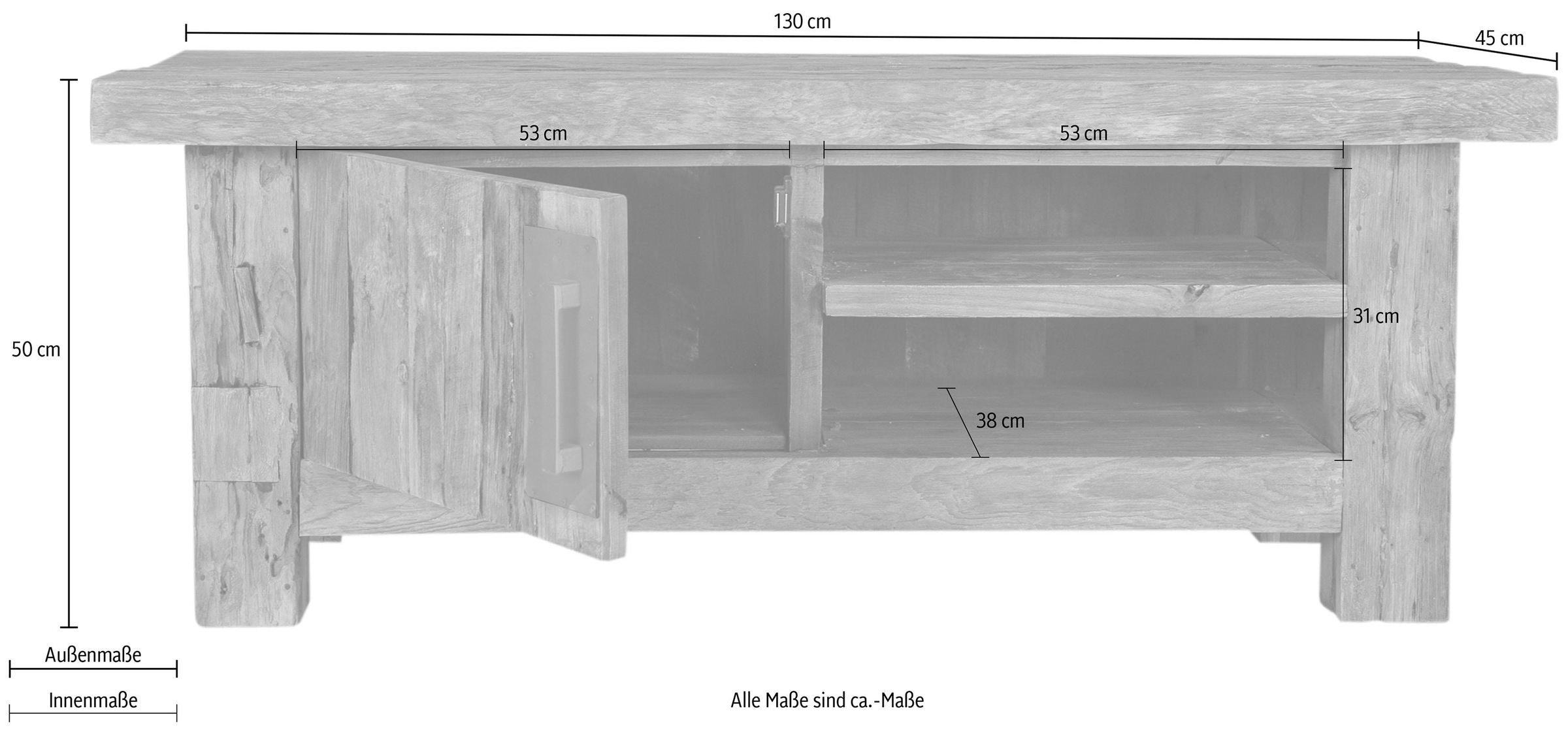 SIT Lowboard »Coral«, aus recyceltem 130 bestellen auf cm Breite Teak-Altholz, Raten