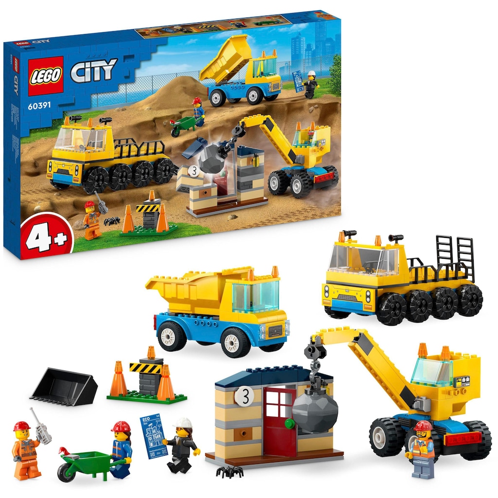LEGO® Konstruktionsspielsteine »Baufahrzeuge und Kran mit Abrissbirne (60391), LEGO® City«, (235 St.)