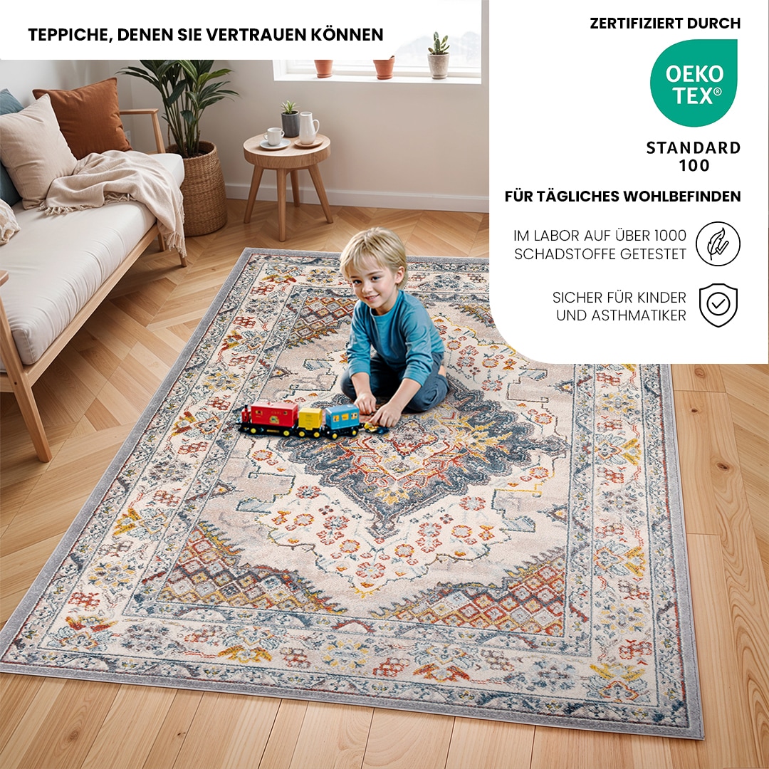 Livabliss Teppich »CASABLANCA«, rechteckig, 12 mm Höhe, Vintage Orientteppich, Kurzflor Boho Wohnzimmerteppich, Läufer