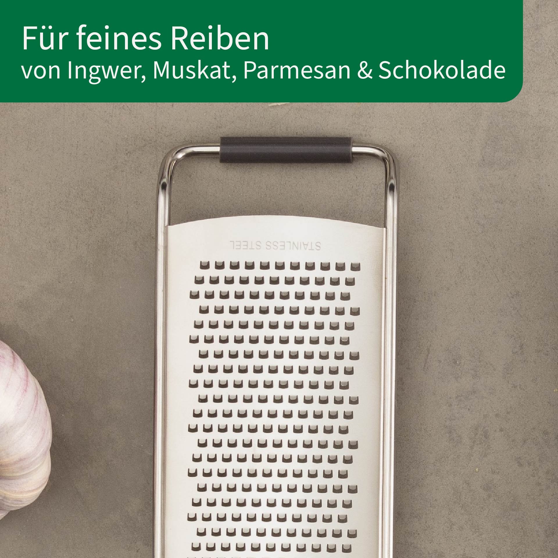 Chefkoch trifft Fackelmann Küchenreibe »München, aus Edelstahl, Reibe fein – hochwertige Ausführung« perfekt für Küchenprofis, spülmaschinengeeignet
