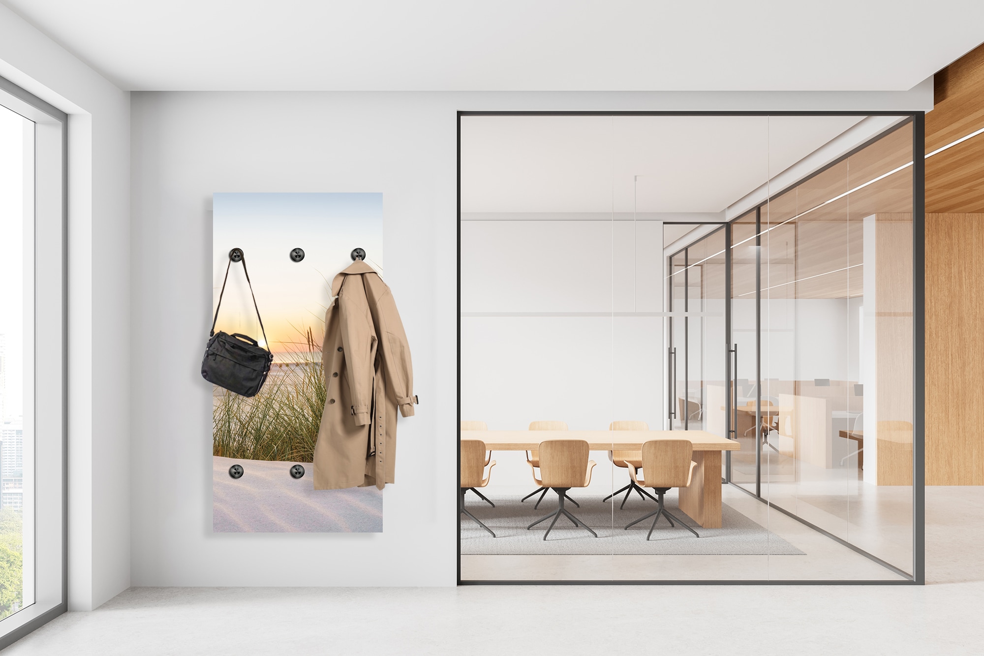 queence Wandgarderobe »Sonnenuntergang auf Sylt« 1 Stk. tlg. Wandpaneel aus Acrylglas inkl. 6 Edelstahlhaken in schwarz matt