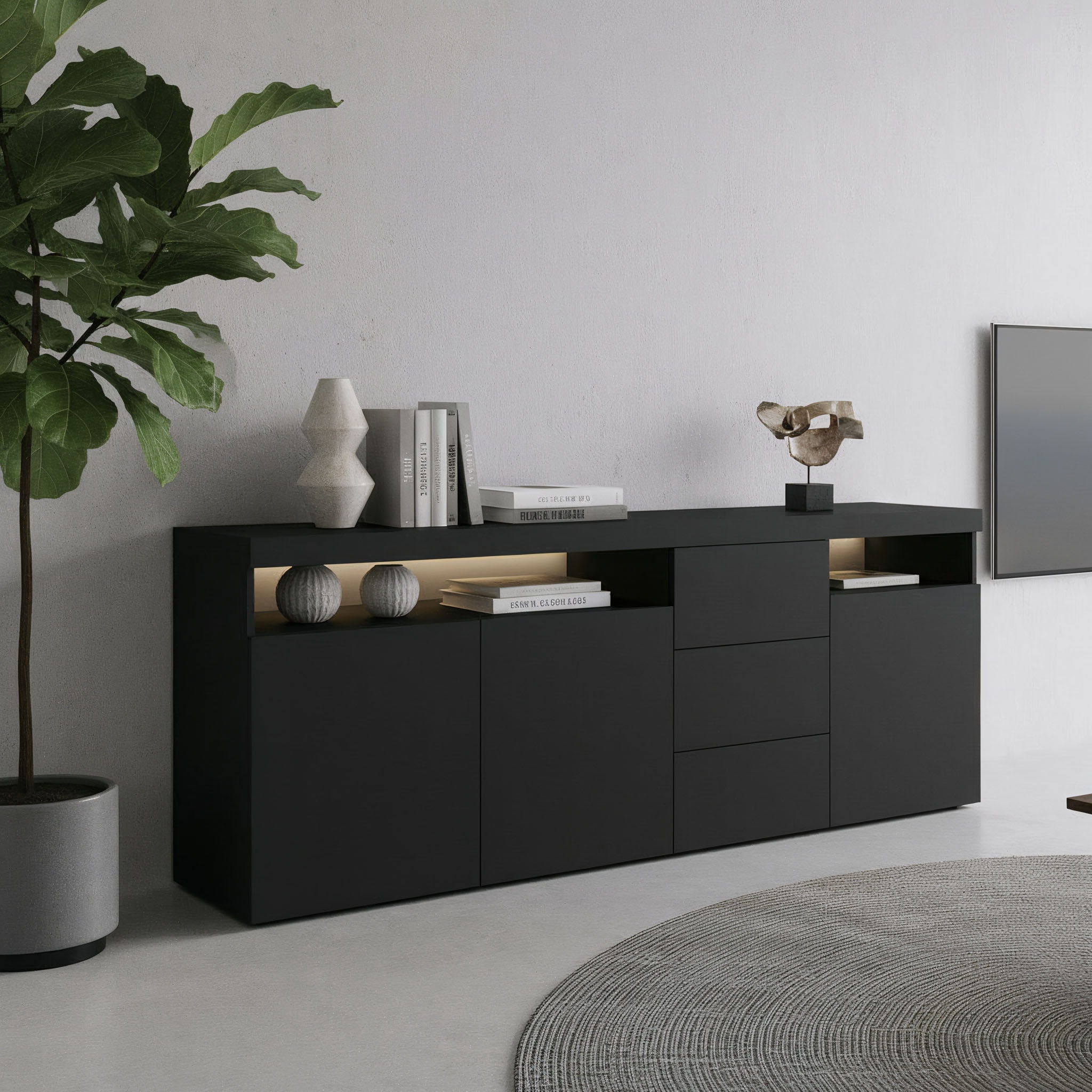 borchardt Möbel Sideboard »Kapstadt, Kommode mit Push-to-open-Funktion, Hochglanz-Dekor« Breite 200cm mit viel Stauraum, 3 Schubfächern und 3 Türen