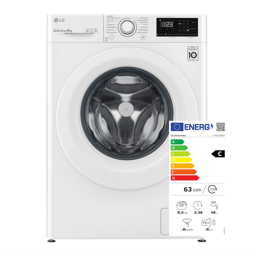 LG Waschmaschine, F4WV308S0, 8 kg, 1400 U/min