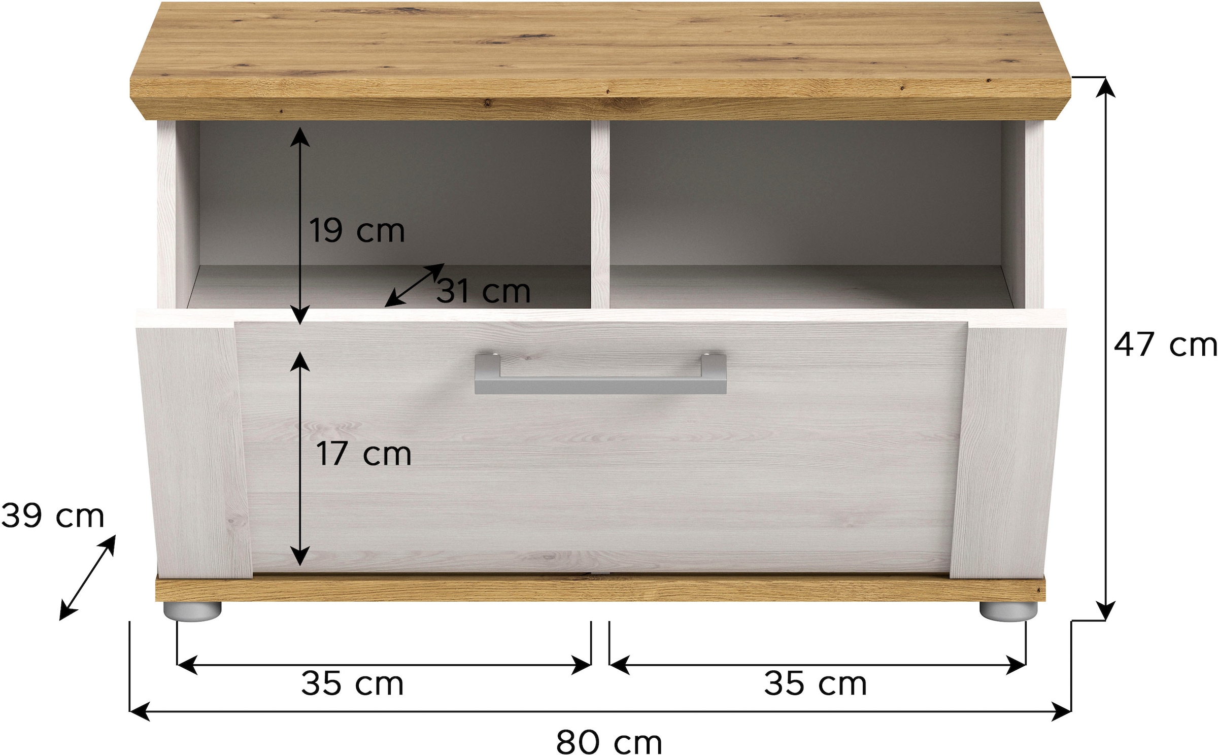 Home affaire Sitzbank »COSENZA, TOPSELLER!, Breite 80 cm, 1 Klappe, 2 Einlegeböden, 2-farbig«, in Landhausoptik, Bank, Schuhbank, Garderobenbank, Dielenbank