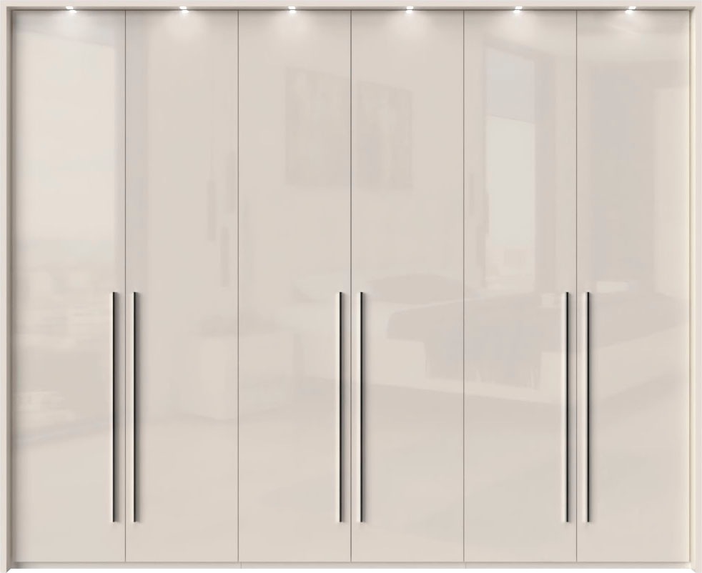 Places of Style Kleiderschrank »Piano, inklusive Rahmen und Beleuchtung, soft-close-Funktion«, (viele Breiten zur Auswahl, 226cm hoch), beige oder weiß, UV lackiert, Hochglanzfronten, FSC-zertifiziert