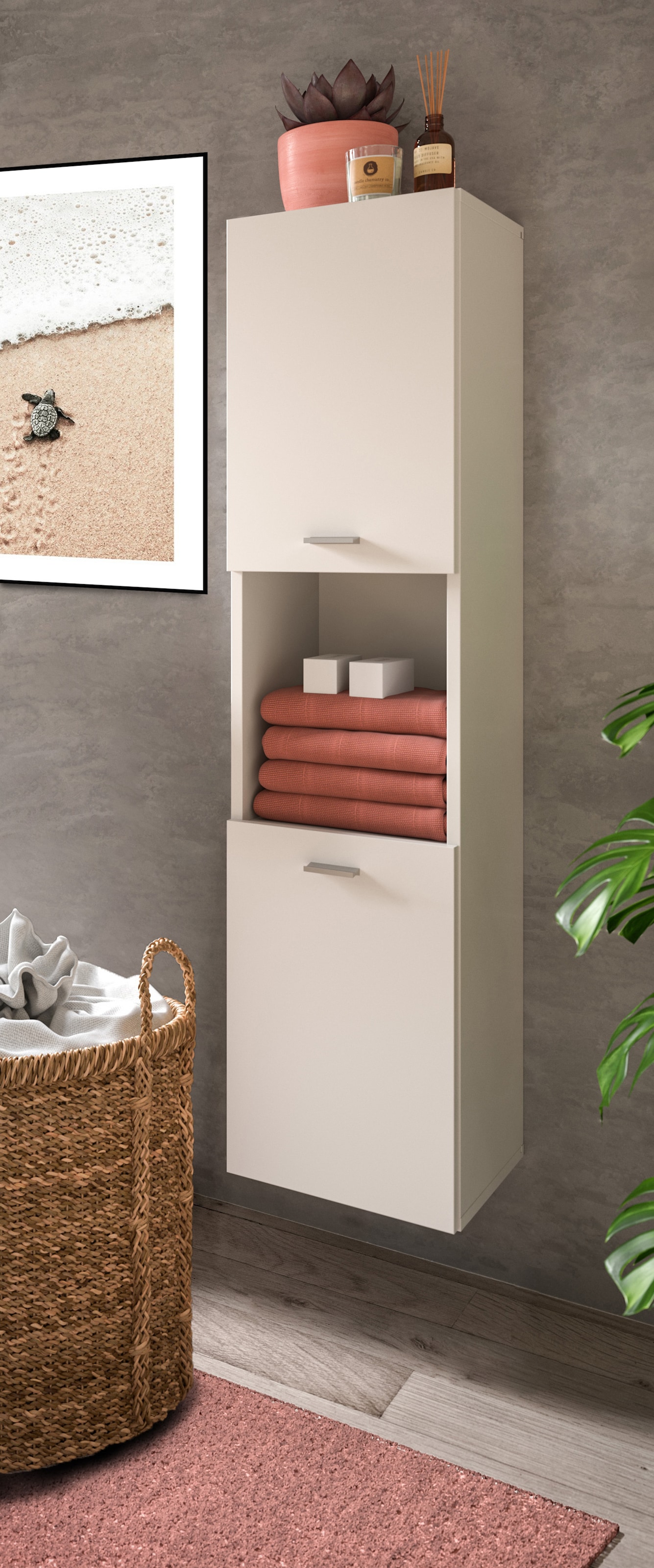 welltime Hochschrank »Tampa, Höhe 125cm, hängend oder stehend montierbar«, Badschrank, Bad-Hängeschrank, Badezimmer, Bad-Möbel