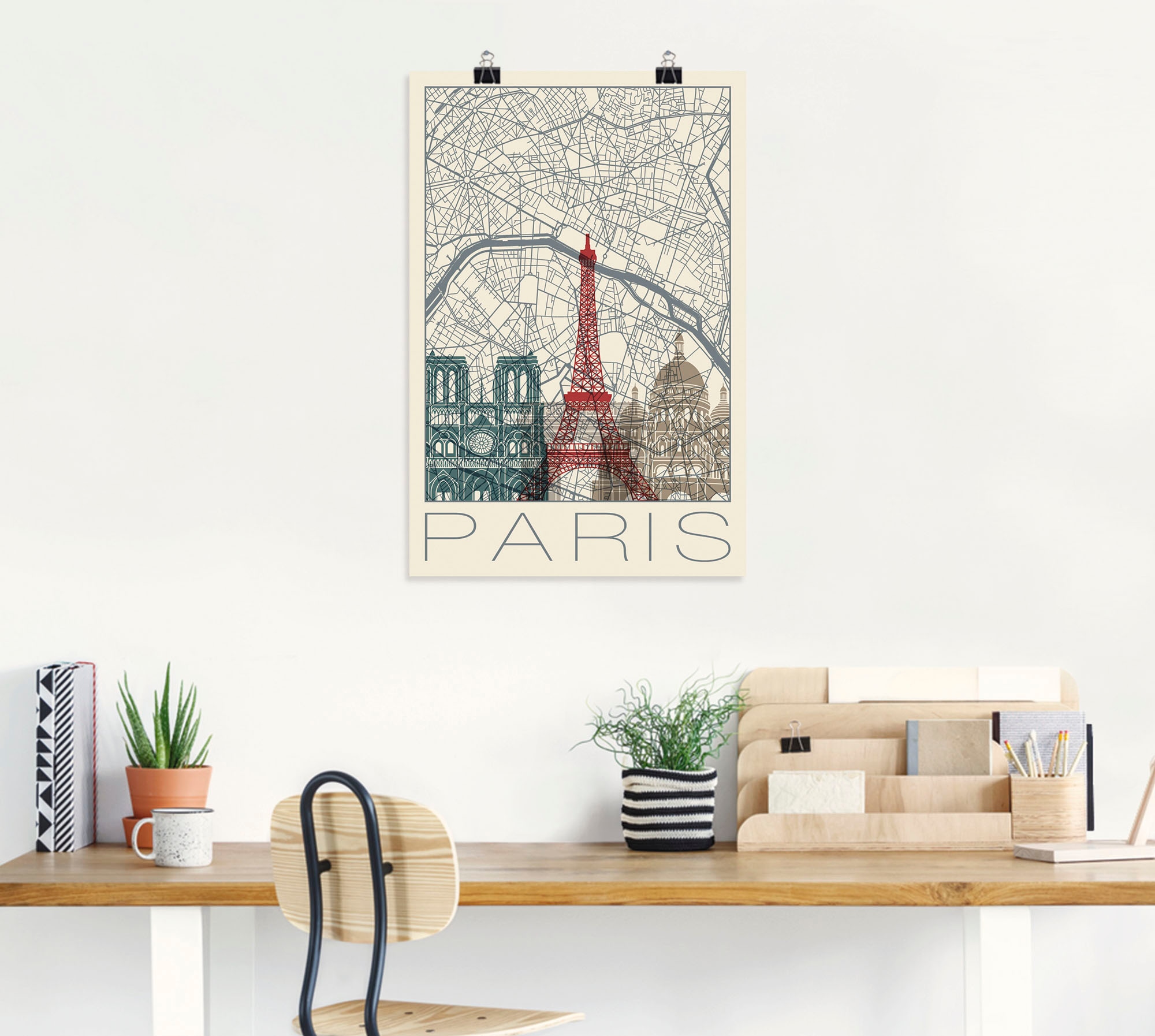 Artland Wandbild »Retro Karte Paris Frankreich und Skyline«, Frankreich, (1 St.), als Alubild, Outdoorbild, Poster in verschied. Größen