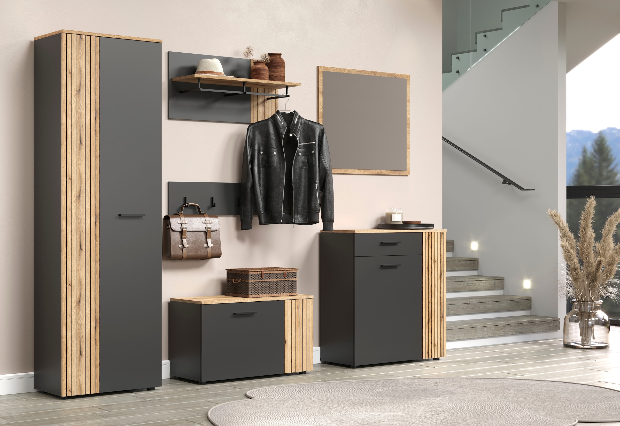 Home affaire Garderobenschrank »Estepona« 1 Stk. tlg. Flurschrank mit 2 Türen & 1 Kleiderstange – (B/T/H) 60/36/195 cm