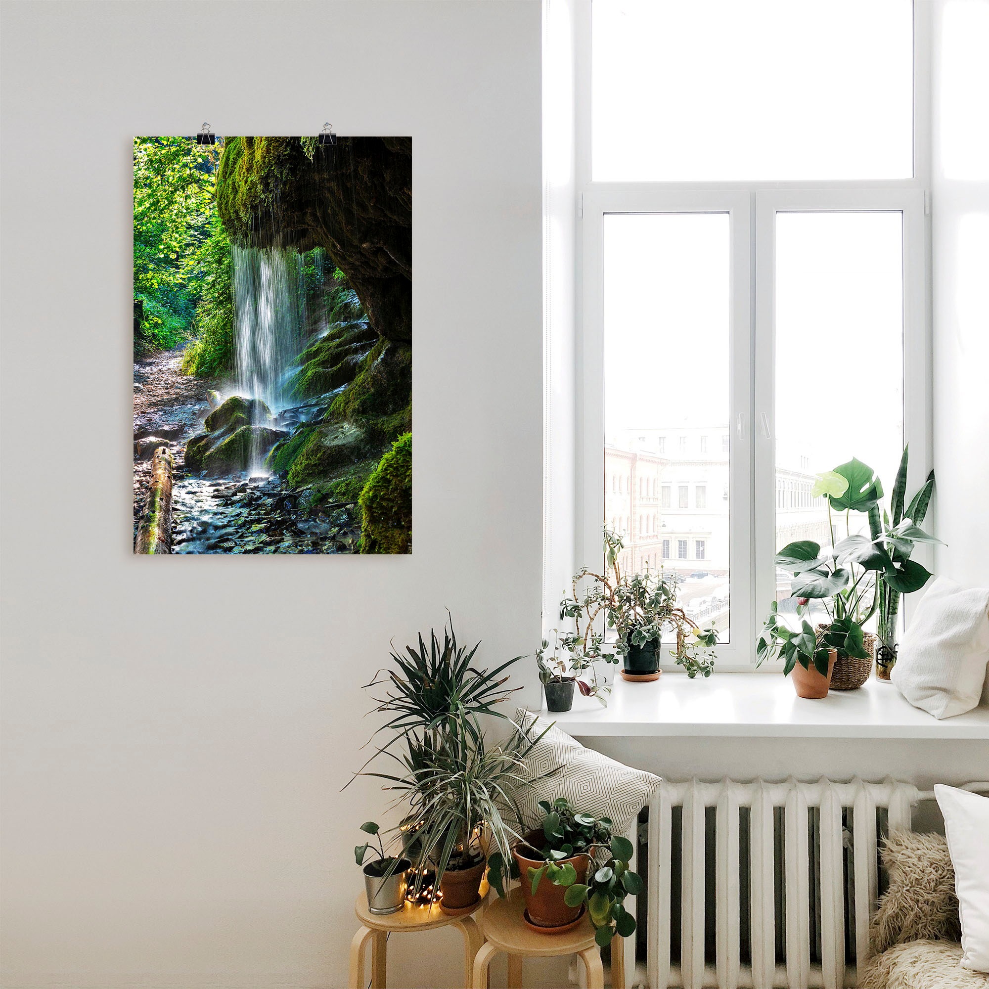 Artland Wandbild Alubild, oder Wasserfallbilder, in bequem »Moosbedeckter versch. Leinwandbild, (1 bestellen Größen Wandaufkleber St.), Poster Wasserfall«, als