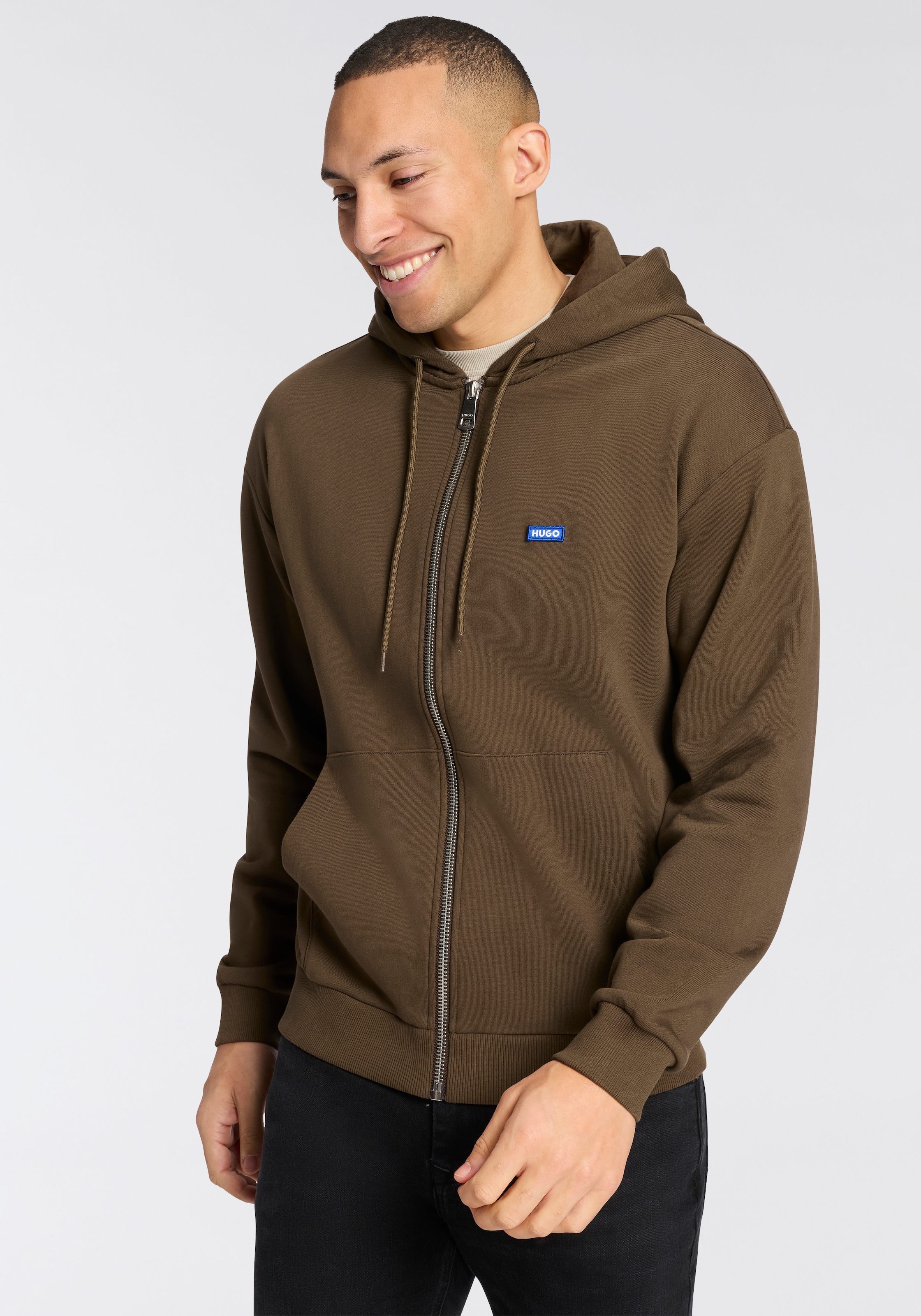 HUGO Kapuzensweatjacke »Nadarasi« mit Logo-Badge