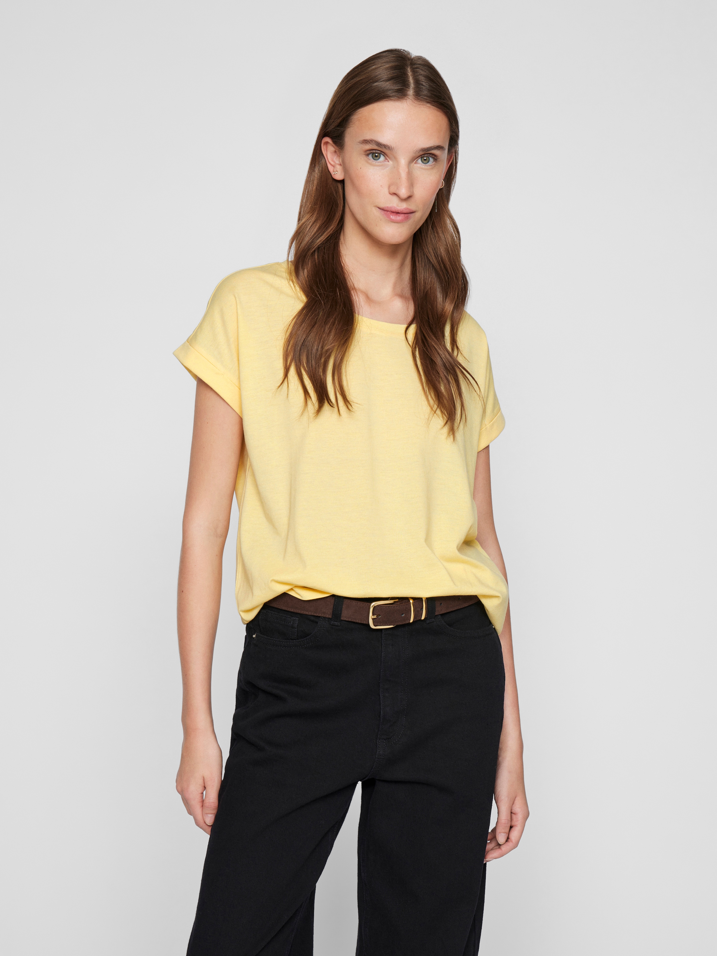 Vila Rundhalsshirt »VIDREAMERS NEW PURE T-SHIRT/SU-NOOS«, Basic Damen-T-Shirt mit Rundhalsausschnitt und umgeschlagenen Ärmeln