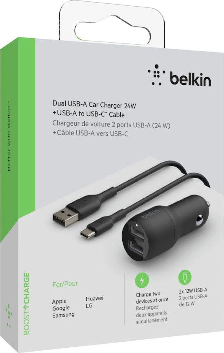 Belkin USB-Ladegerät »Dual USB-A Kfz-Ladegerät incl. USB-C Kabel 1m 24W«