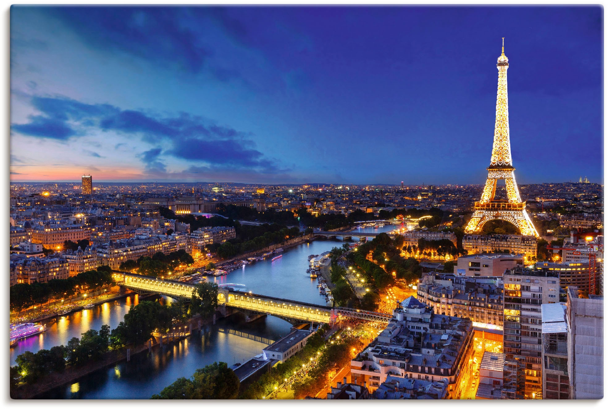 Artland Wandbild »Eiffelturm und oder Alubild, in Seine am (1 als auf Raten versch. Größen Paris, Abend, St.), Leinwandbild, kaufen Poster Paris«, Wandaufkleber