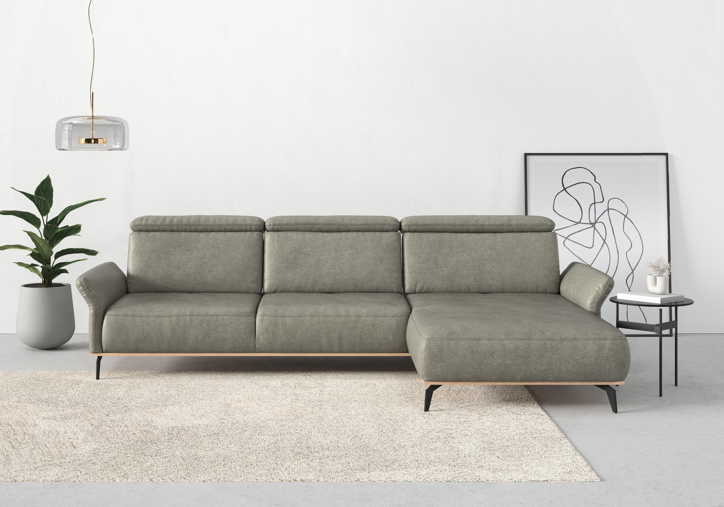 Places of Style Ecksofa »Fjord L-Form«, massiv, wahlweise mit Armlehnfunktion, Kopf- Sitztiefenverstellung