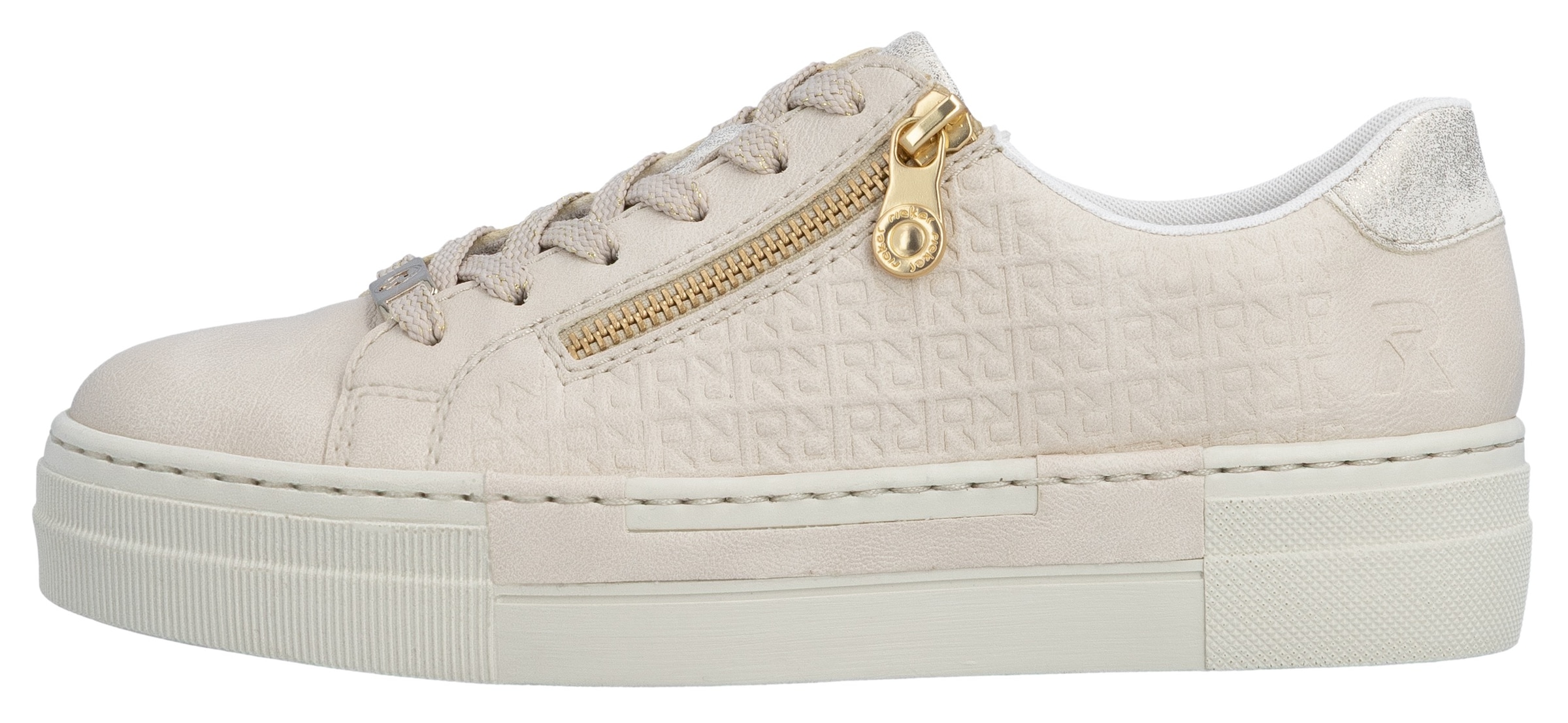 Rieker Plateausneaker  mit goldfarbenem Reißverschluss, Freizeitschuh, Halbschuh, Schnürschuh