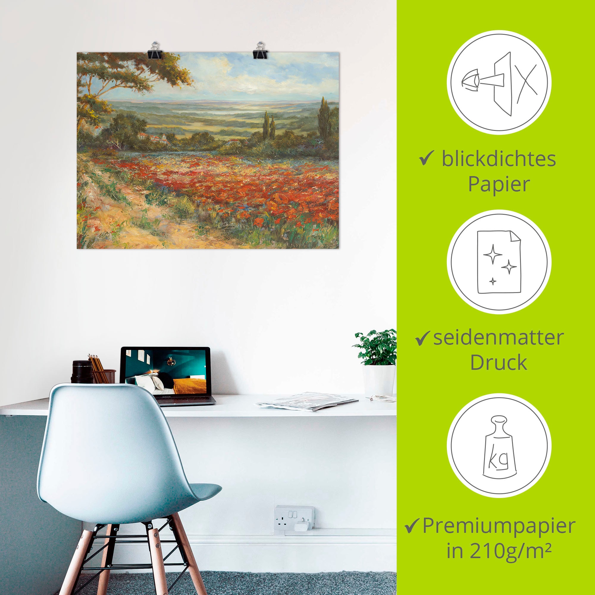 Artland Wandbild »Weg am Mohnfeld« Wiesen & Bäume 1 Stk. tlg. als Leinwandbild, Poster in verschied. Größen