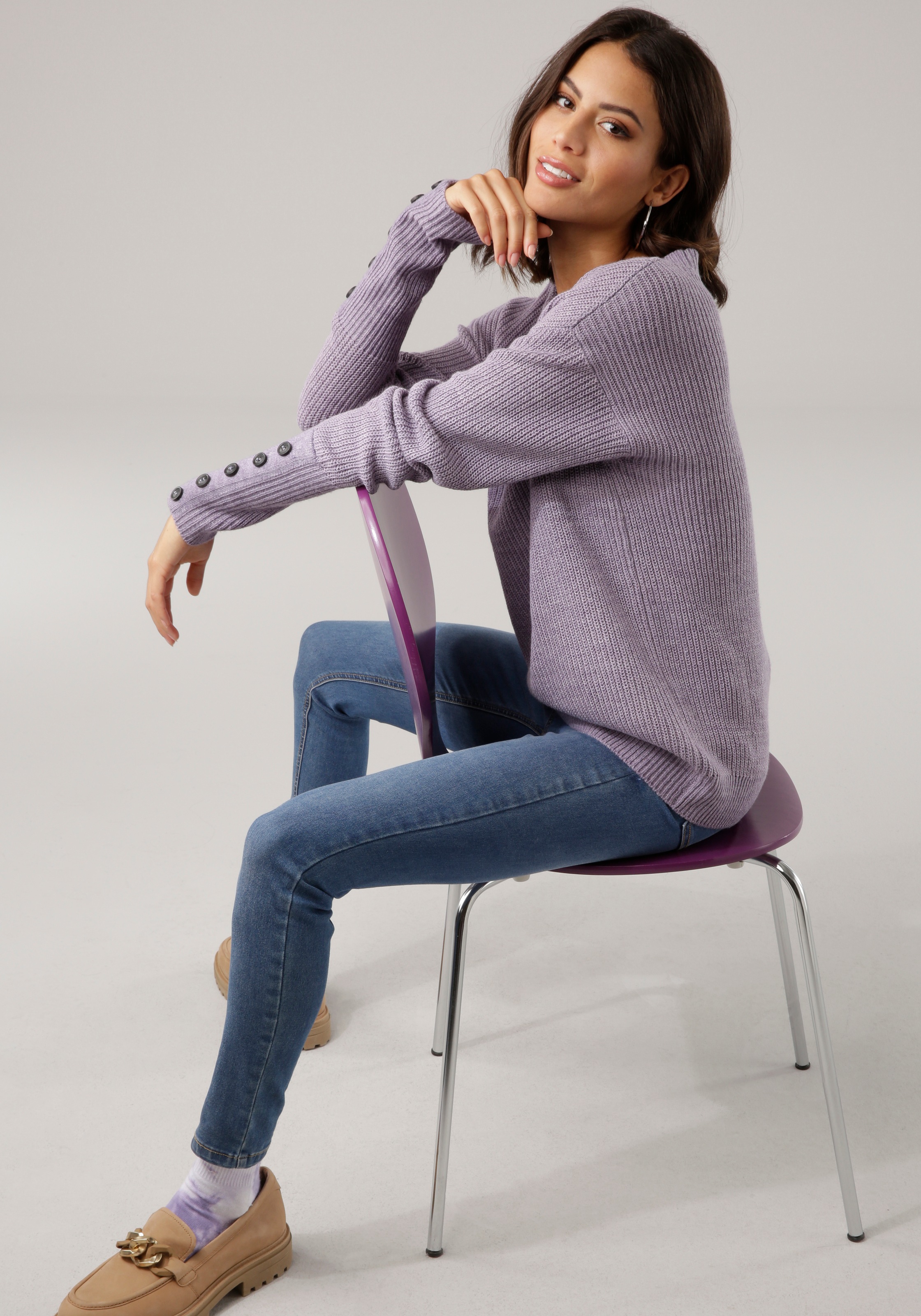 Laura Scott Strickpullover, Grobstrick, mit Zierknöpfen