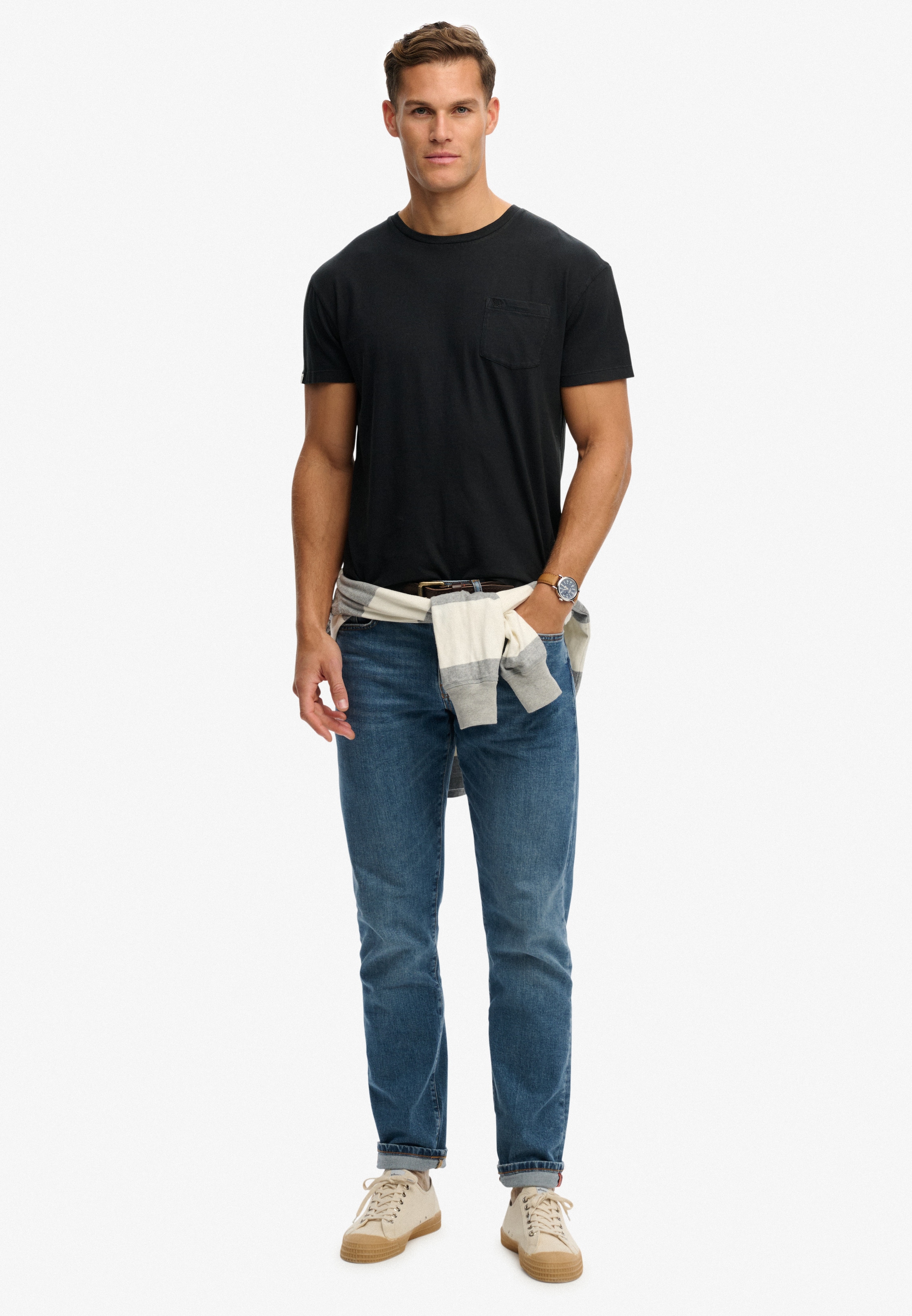 Superdry Rundhalsshirt »COTTON CLASSIC LINEN PKT TEE« aus tollem Baumwoll-Leinen-Mischgewebe