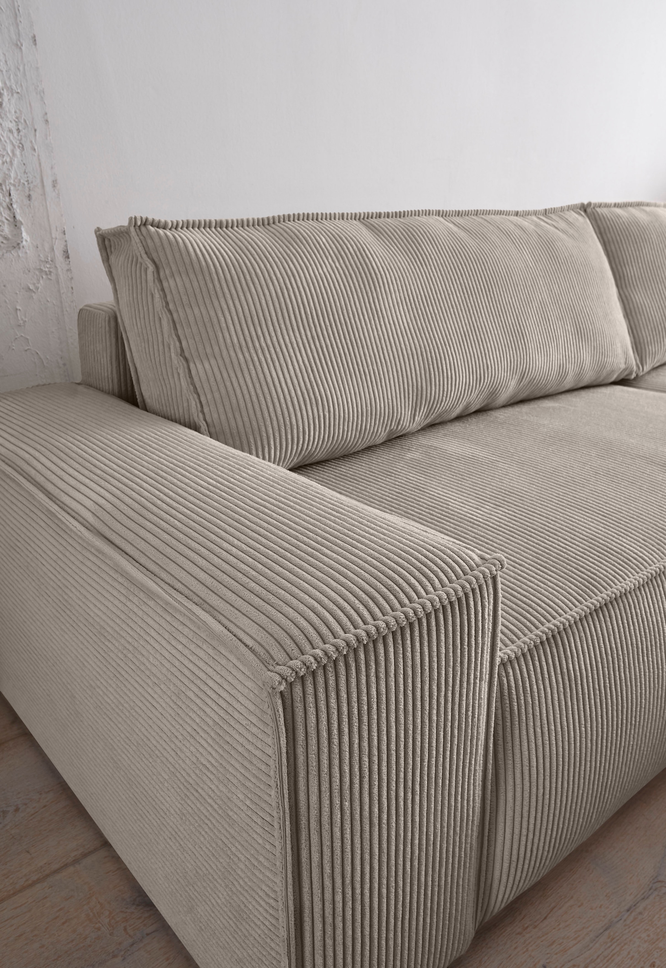 Home affaire Ecksofa »SHERWOOD Schlafsofa 267 cm, L-Form,«, Schlaffunktion mit Bettkasten (210x136 cm), Cord, Vintage, Samtvelours