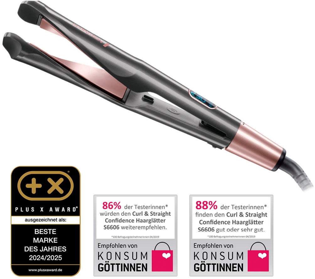 Remington Glätteisen »S6606 Curl & Straight Confidence Haarglätter«, Keramik-Turmalin-Beschichtung, Professionelles 2-in-1 Styling: Glätteisen, Locken&Wellen; LCD display