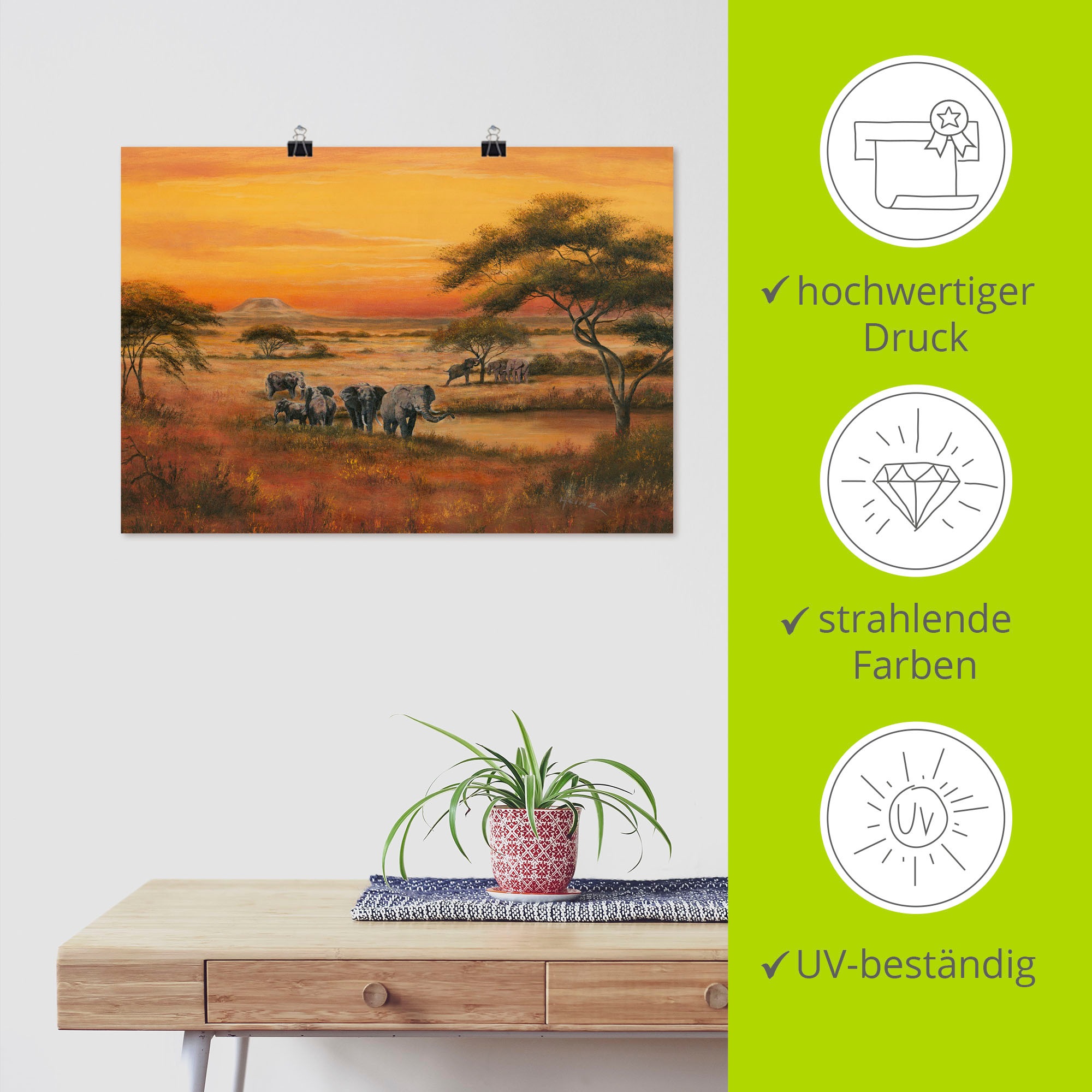 Artland Wandbild »Afrika Elefanten«, Afrika, (1 St.), als Alubild, Outdoorbild, Leinwandbild, Poster in verschied. Größen