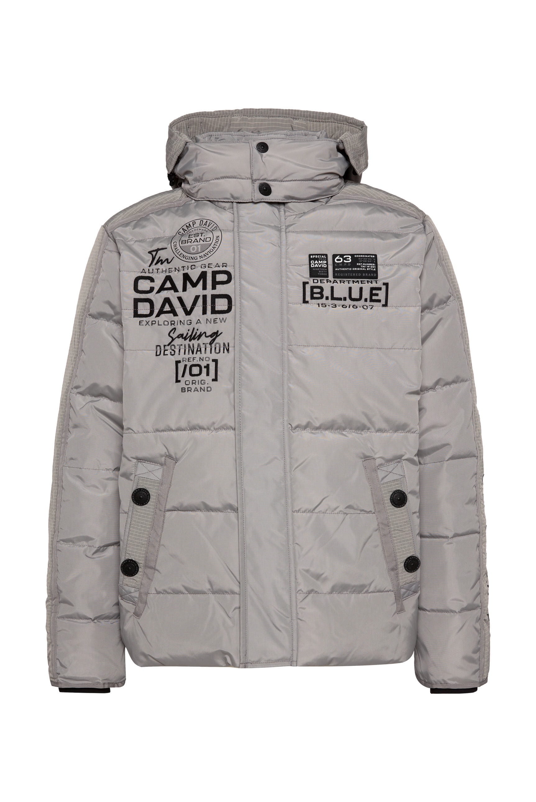 CAMP DAVID Steppjacke, mit Kapuze, mit Kapuze und Rippstop-Details