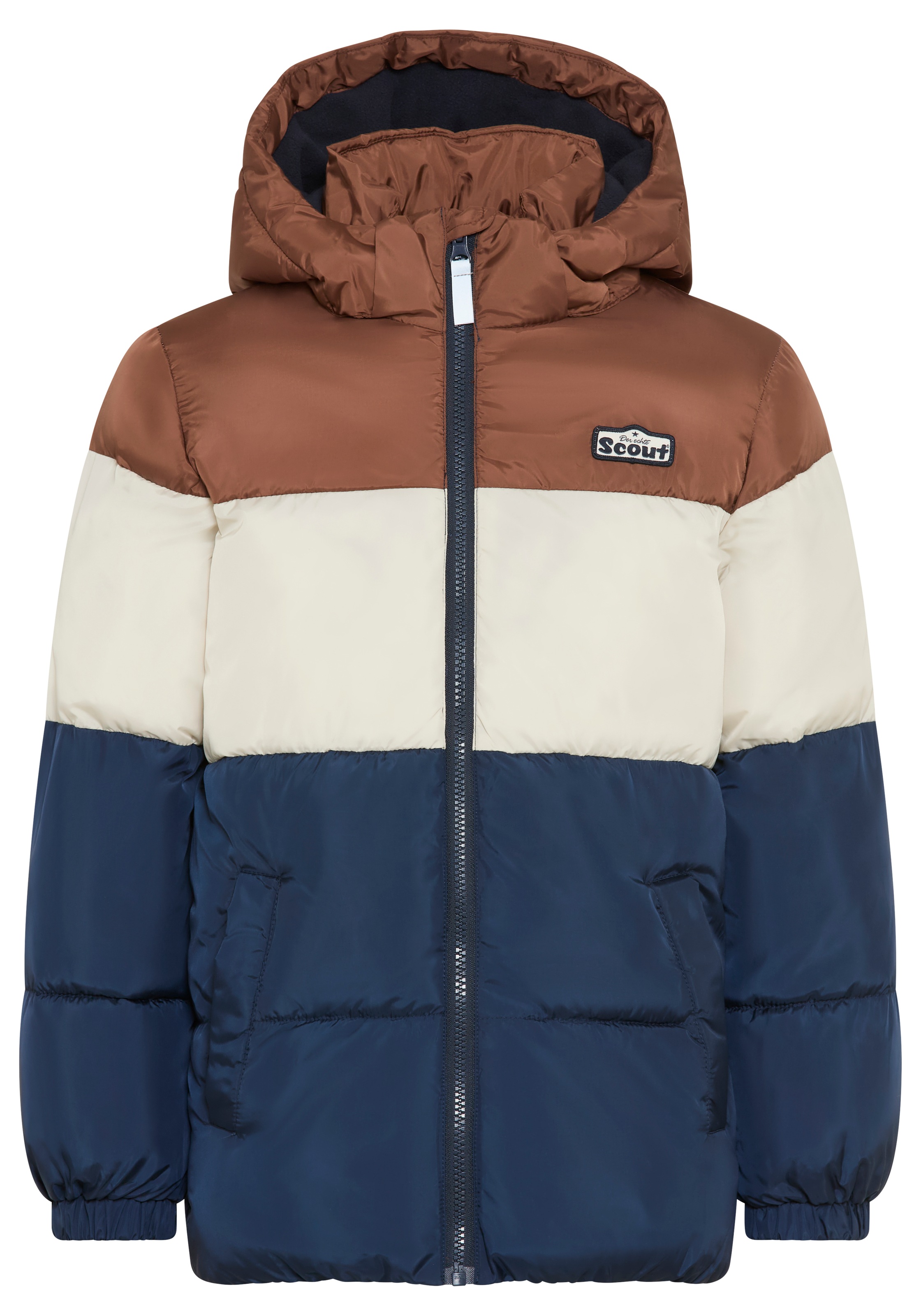 Scout Winterjacke »Warme Jacke in Colorblocking-Style - NEU von SCOUT« mit Kapuze mit Kapuze, abnehmbar, innen mit Fleece gefüttert