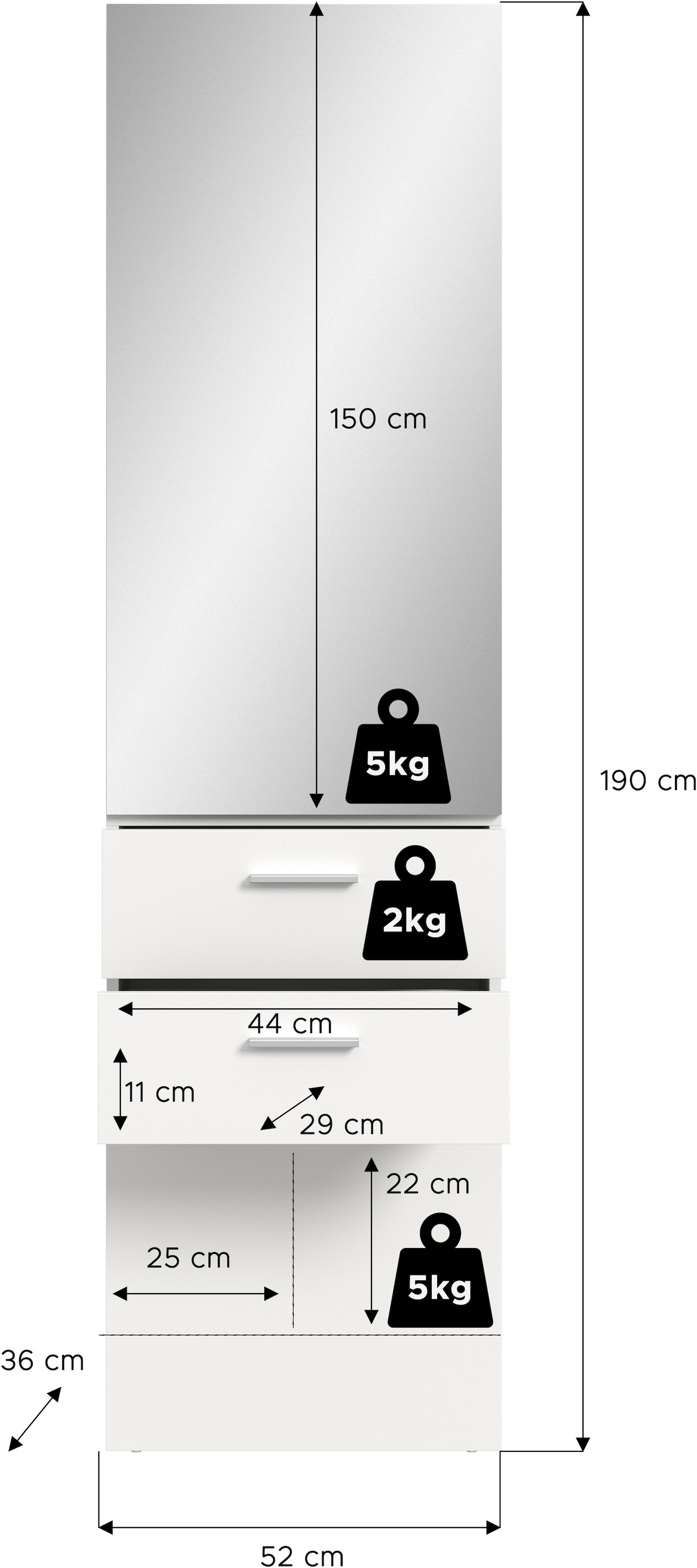 Home affaire Garderobenpaneel 1 Stk. tlg. Lumo, Gardeobenpaneel Höhe 190 cm, 2 Schubkästen, platzsparend,Flur
