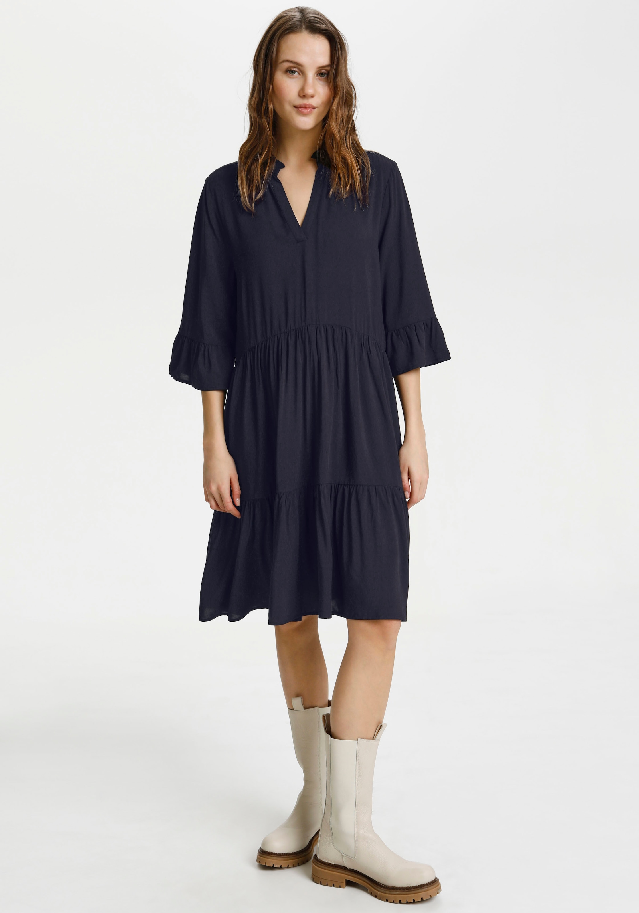 Saint Tropez Blusenkleid »EdaSZ SOLID«, mit Volants und Raffungen, aus leichter Viskose
