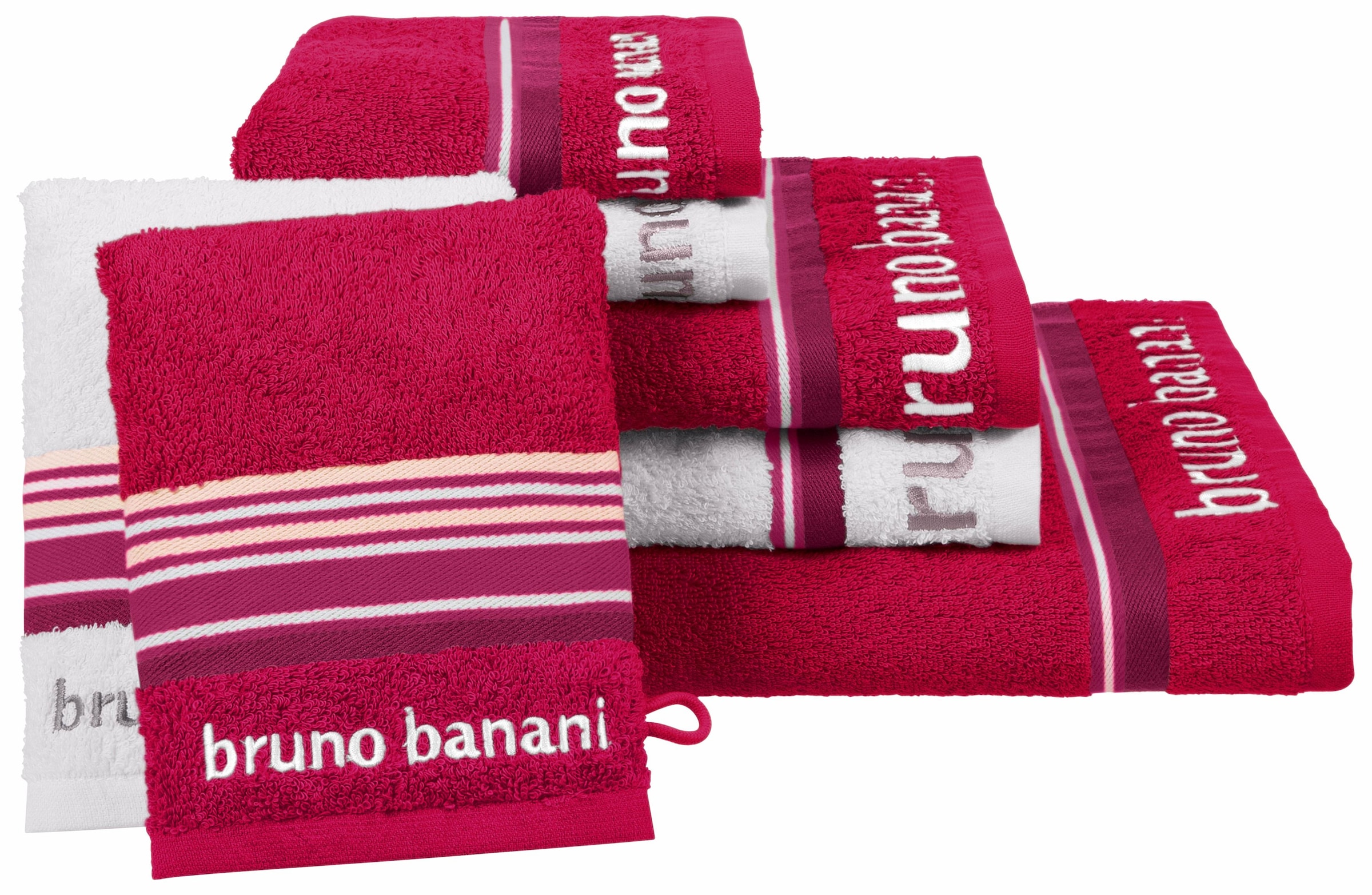 Bruno Banani Handtuch Set »Maja«, tlg., Handtücher Bordüre Baumwolle 7 Set, und mit teiliges 100% Markenlogo, Walkfrottee, 7 Set