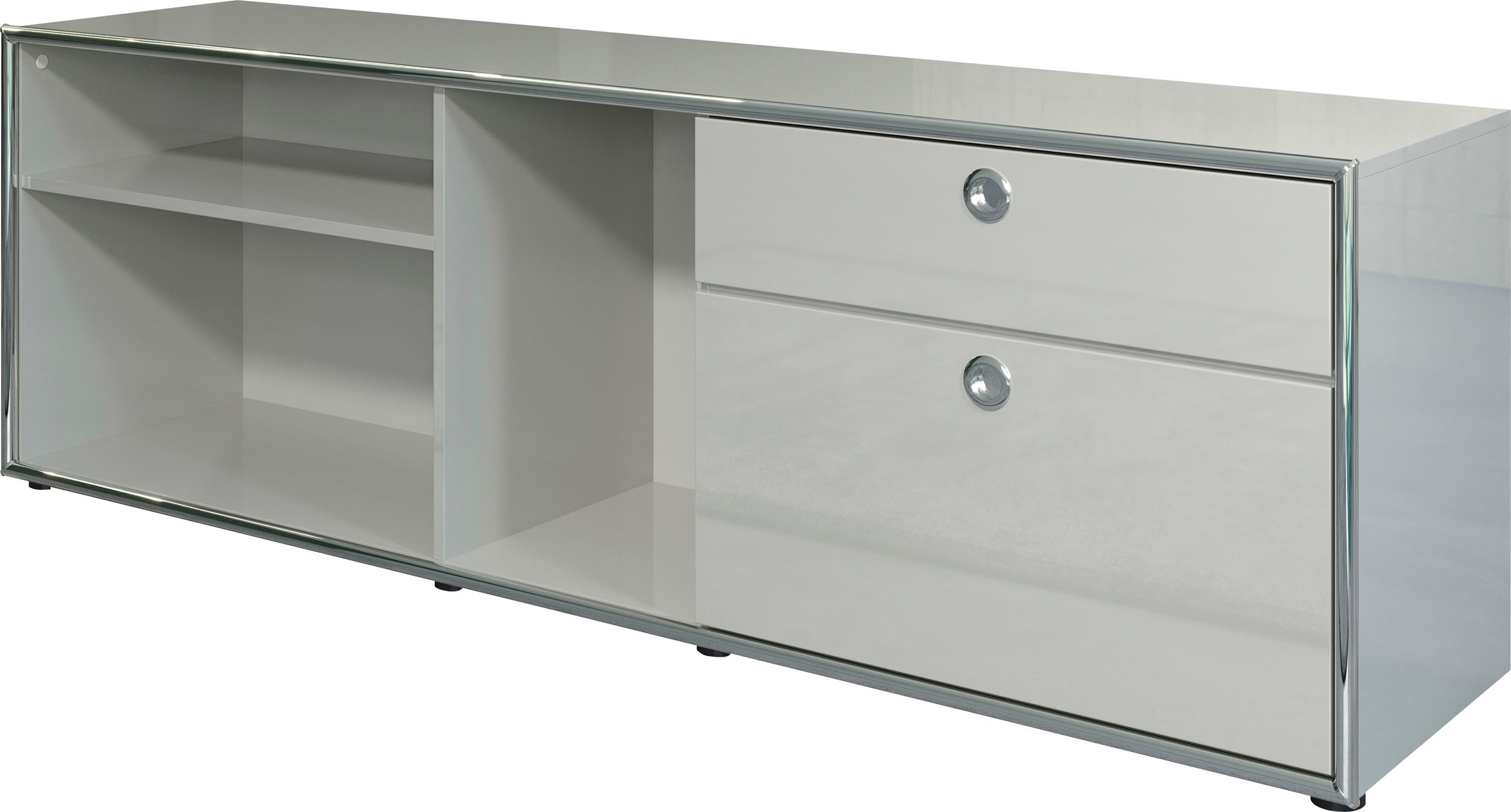 Places of Style Schrank-Set »Imperia«, (Set, 2 St., Infinity), Schreibtisch mit Lowboard in eleganter Hochglanzoptik und Chromrahmen