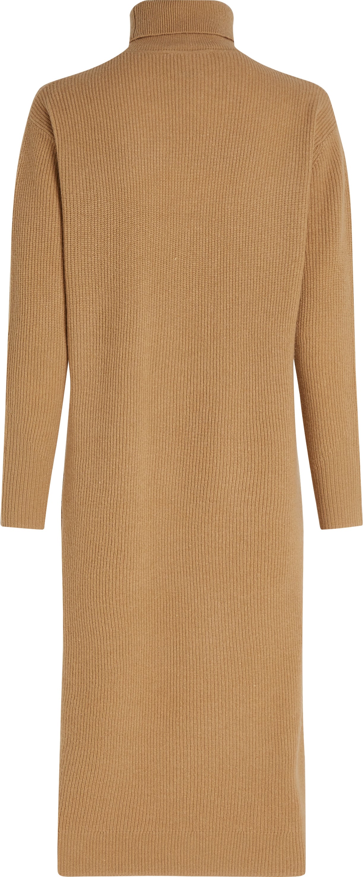 Tommy Hilfiger Strickkleid »WOOL CASH ROLL-NK LONG DRESS«, mit Logostickerei, in Rippoptik