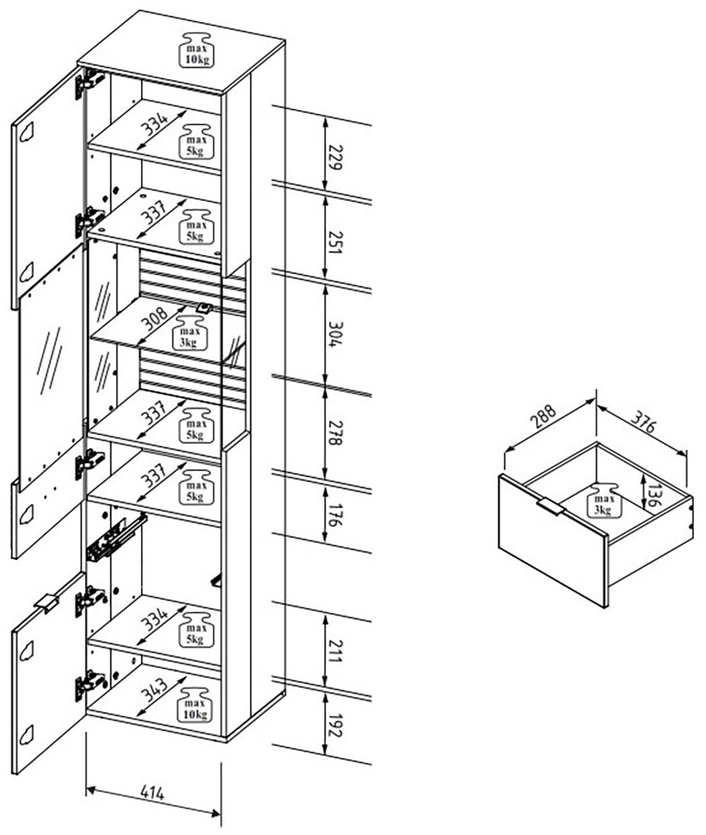 Innostyle Vitrine »INA Vitrine, 45 x 200 x 36 cm (B/H/T)« 1 Stk. tlg. L/R verwendbar, inkl. Beleuchtung, Softclose