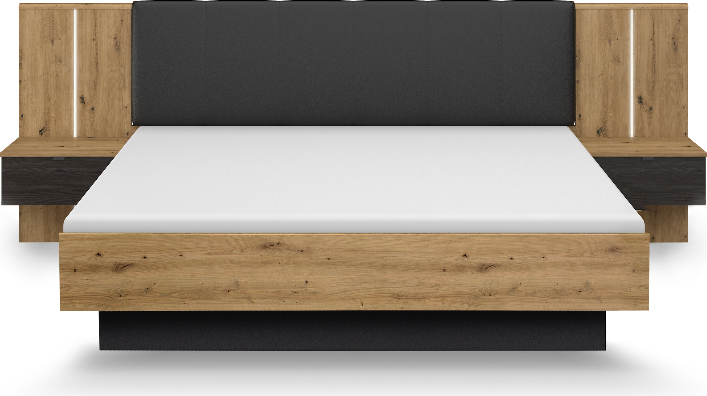 rauch Bettanlage »Bett Doppelbett Komfortbett Funktionsbett APOLLON« Liegefläche 180x200, optional mit Bettbank und Stauraum, 3 tlg. tlg. Polster-Kopfteil in Lederoptik black, mit Beleuchtung MADE IN GERMANY