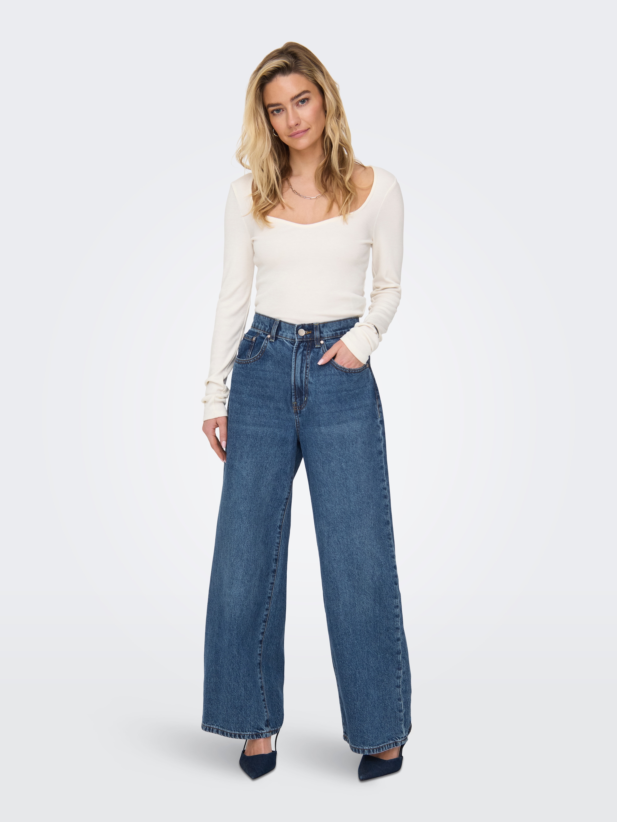 ONLY High-waist-Jeans »ONLHOPE HW WIDE DNM ADD465 NOOS« Baumwolle
