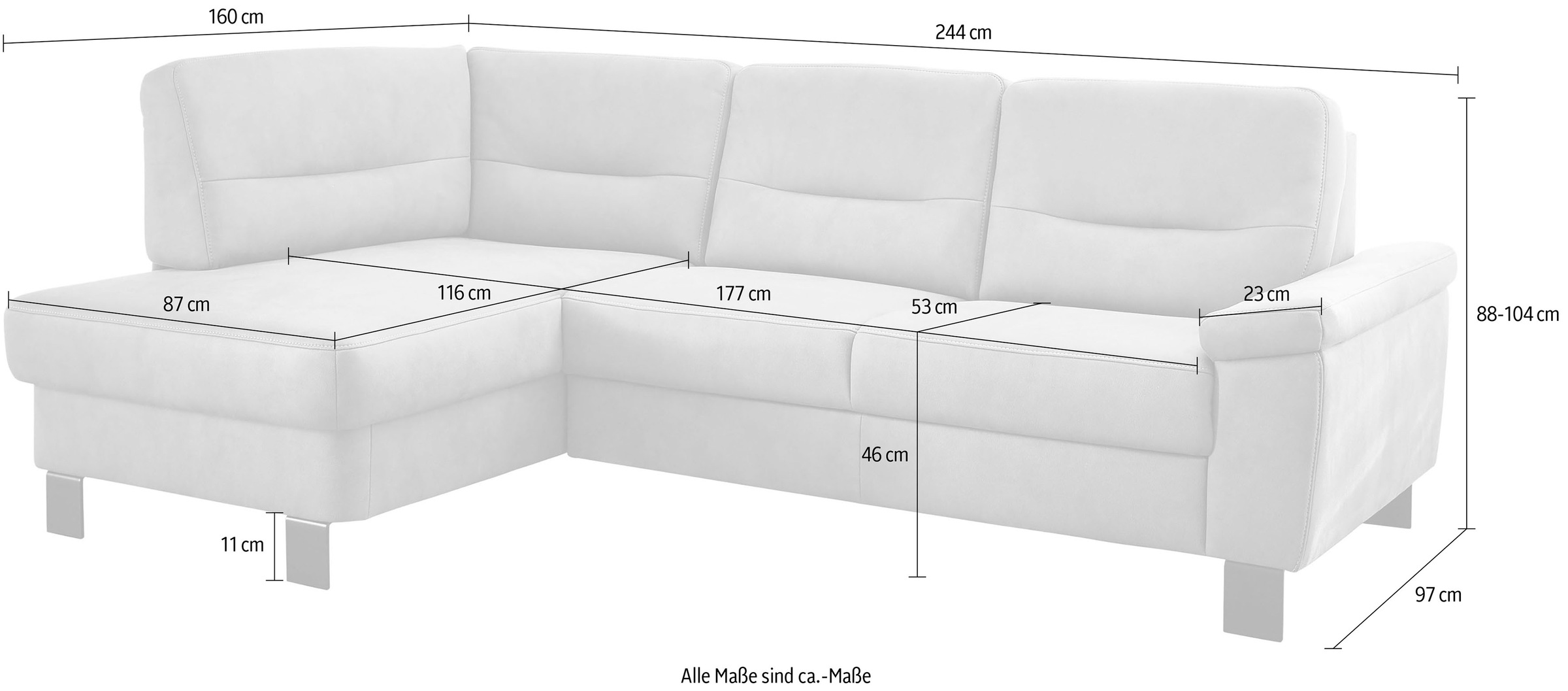 Die PlanBar Ecksofa »PP-PF23172 L-Form, Breite 244 cm« Eckgarnitur mit besonders kleinem Stellmaß ca. 160 x 244 cm