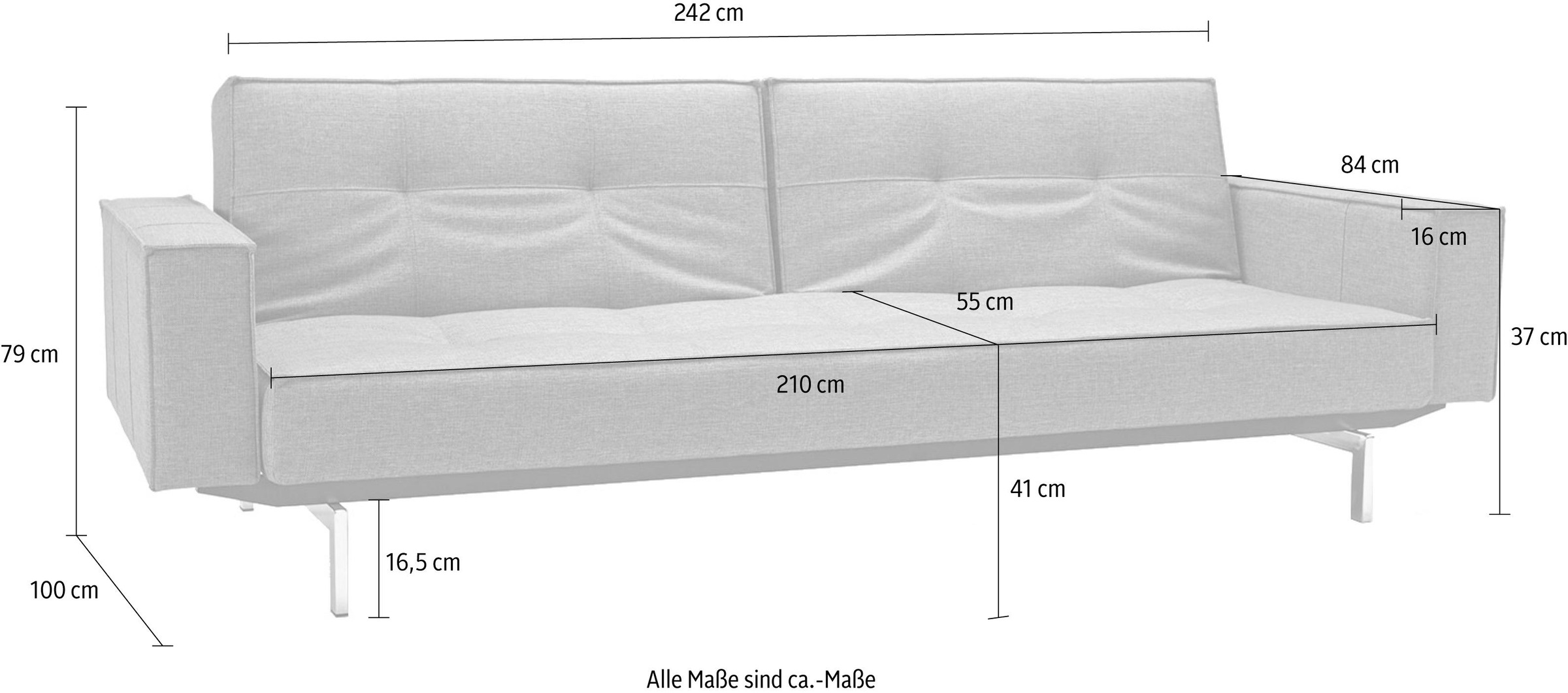 INNOVATION LIVING ™ Schlafsofa »Splitback, einzeln verstellbare Rückenlehnen, bequem mit Federkern«, mit chromglänzenden Beinen, in skandinavischen Design