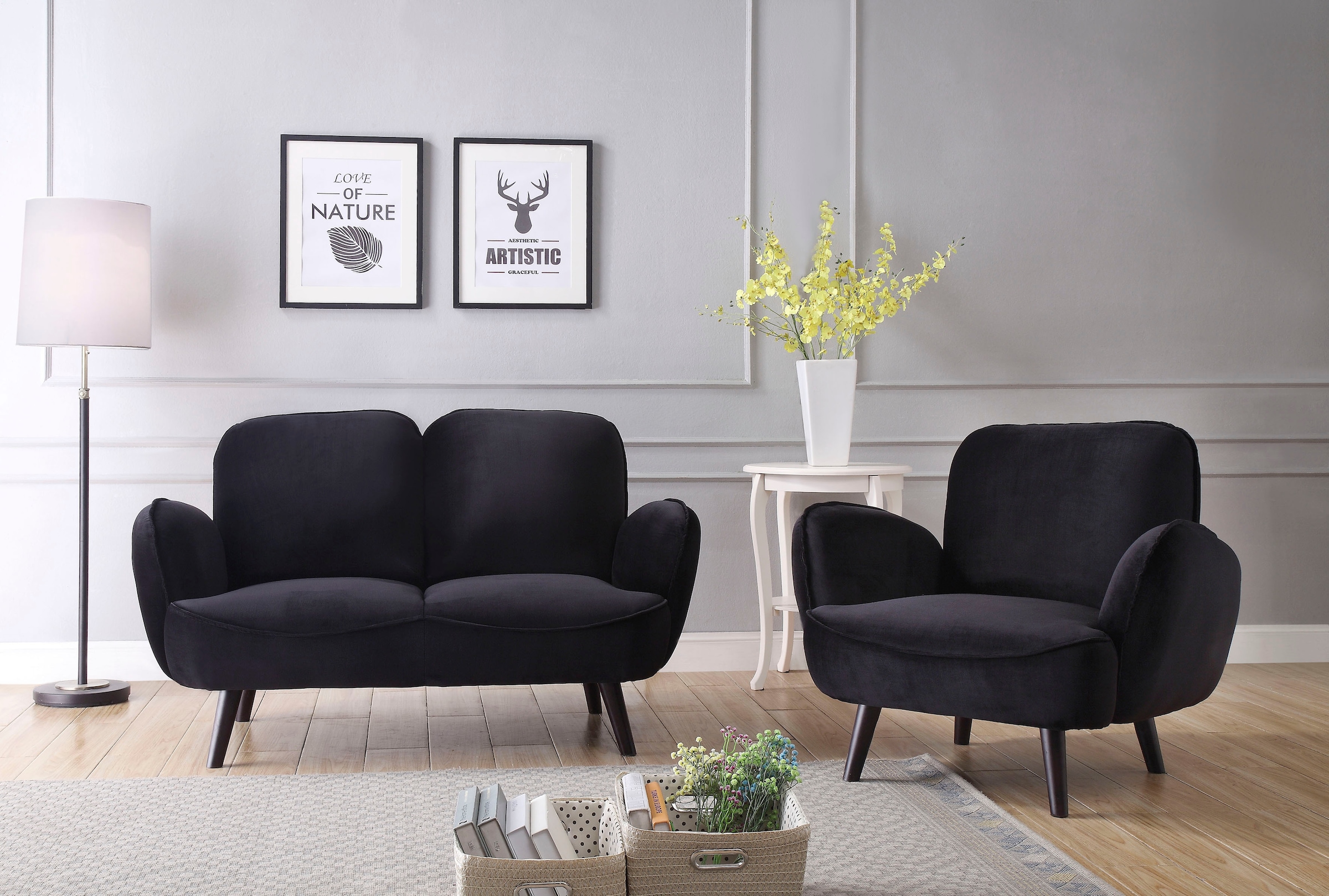 ATLANTIC home collection Sessel »Ben«, mit Wellenunterfederung, Massivholzfüße, frei im Raum stellbar