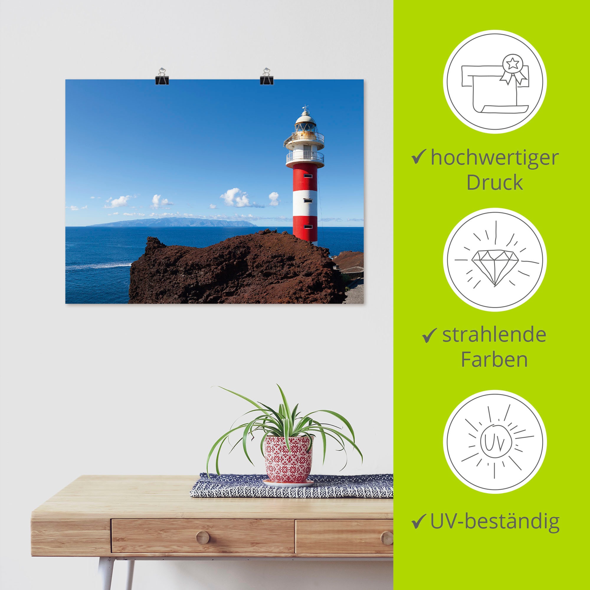 Artland Poster »Leuchtturm in Teneriffa«, Gebäude, (1 St.), als Alubild, Leinwandbild, Wandaufkleber oder Poster in versch. Größen