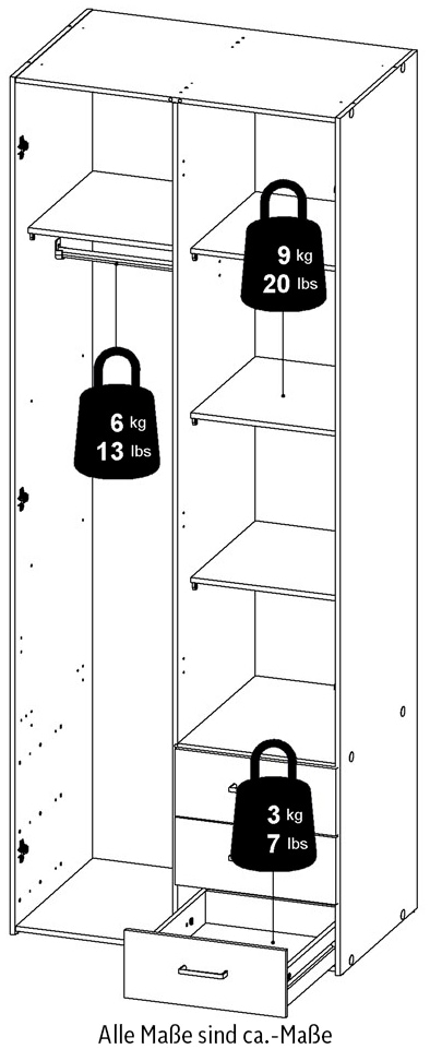 INOSIGN Kleiderschrank »Space Drehtürenschrank, Aufbewahrung Kasten Schrank Stauraum« Breite 78, 115,8 oder 154 cm, mit je 3 Schubkästen, innen Einlegeböden