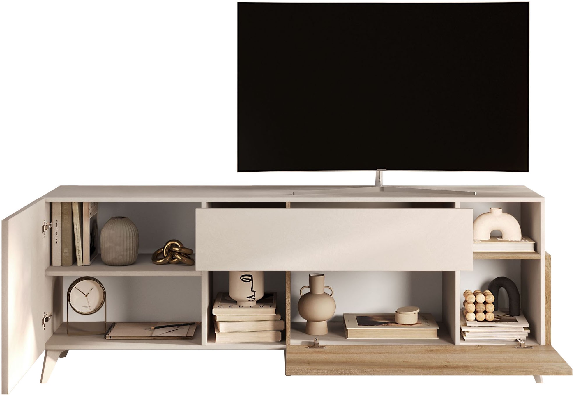Home affaire Lowboard »Monaco in Breite 181 cm, TV-Schrank mit Tür, Klappe und Schubkasten« Mediaboard – sanftes Schließen, edles Design, Platz für alles