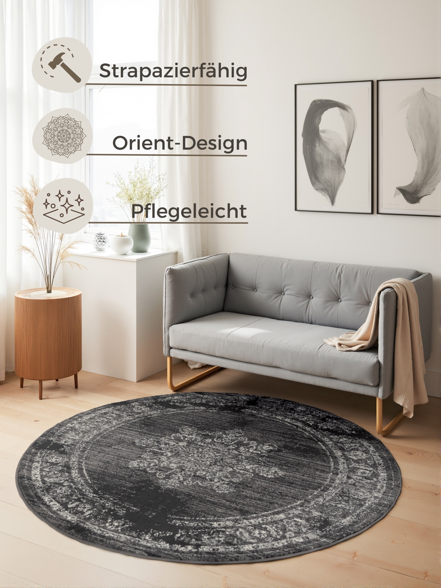 HANSE Home Teppich »Lydia«, rund, 9 mm Höhe, Wohnzimmer, Schlafzimmer, Flur, Kurzflor, orientalisch, Vintage, weich