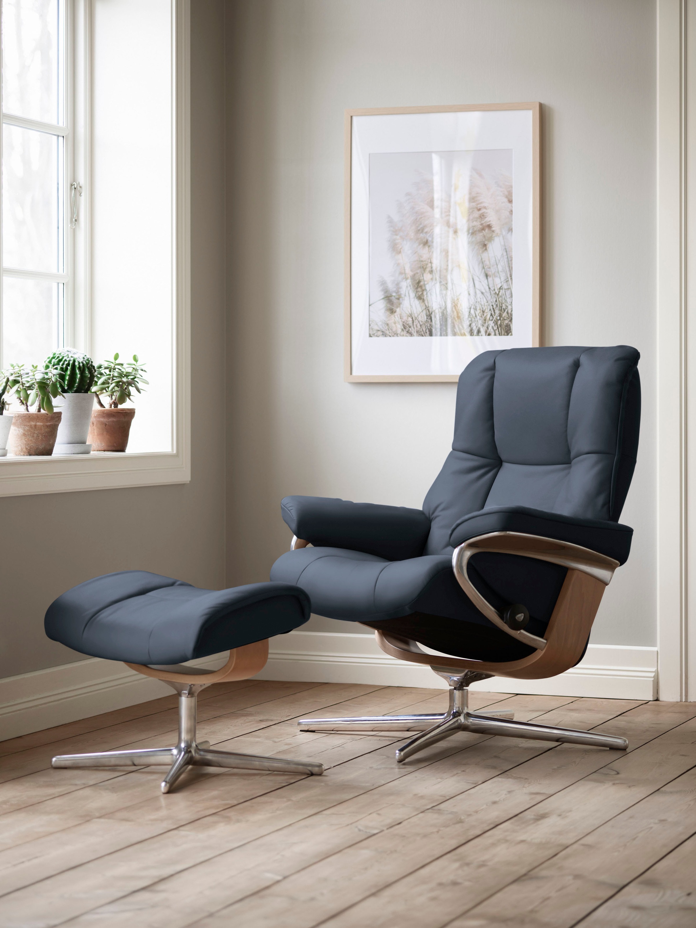 Stressless® Relaxsessel »Mayfair« Set, Relaxsessel mit Hocker,  mit Hocker, mit Cross Base, Größe S, M & L, Holzakzent Eiche