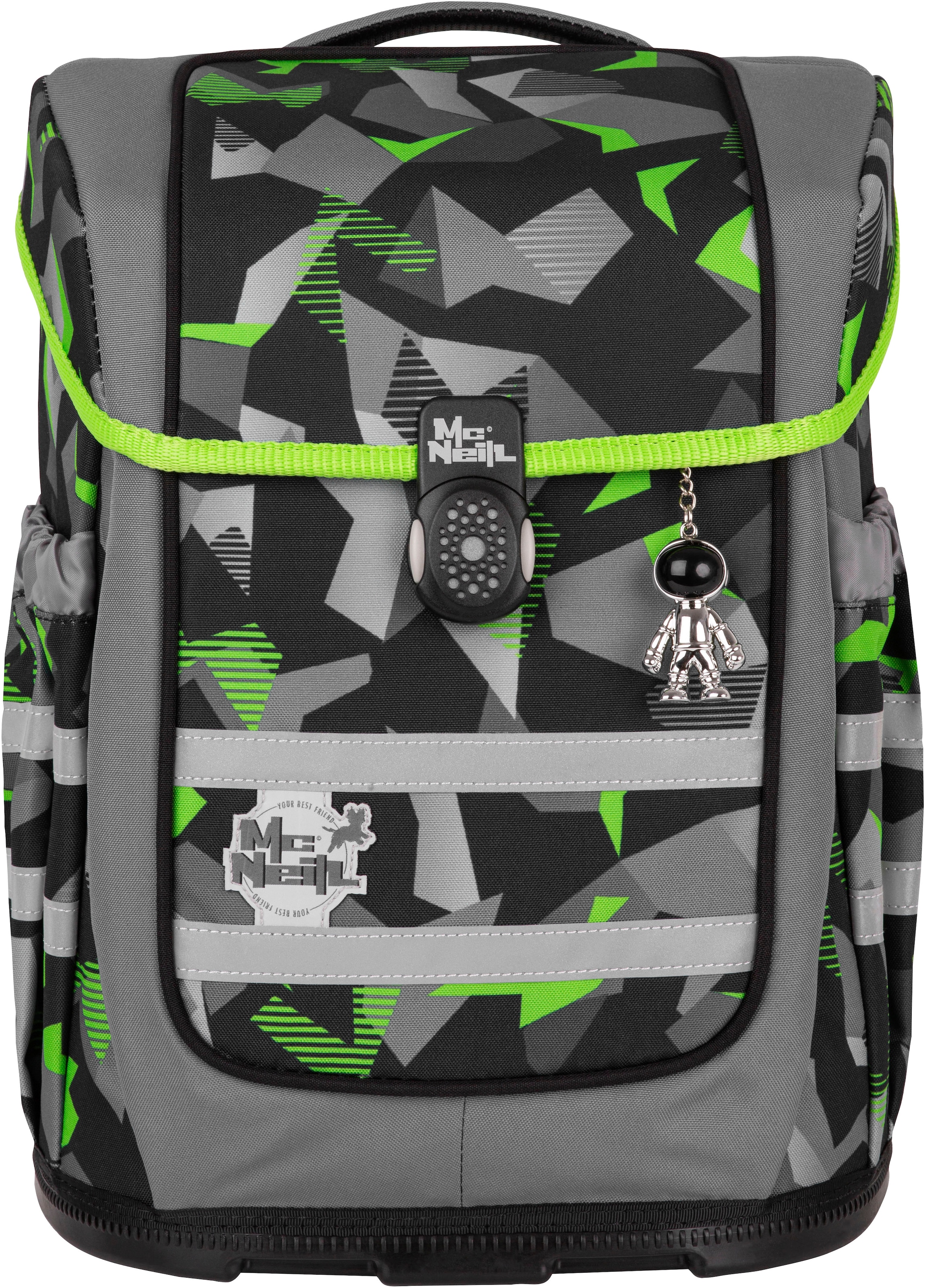 McNeill Schulranzen »Ergo Compacto, Techno« reflektierende Streifen auf den Schultergurten;retroreflektierende Flächen inkl. Federmäppchen, Turnbeutel, Schlamperrolle & Motivmagnet