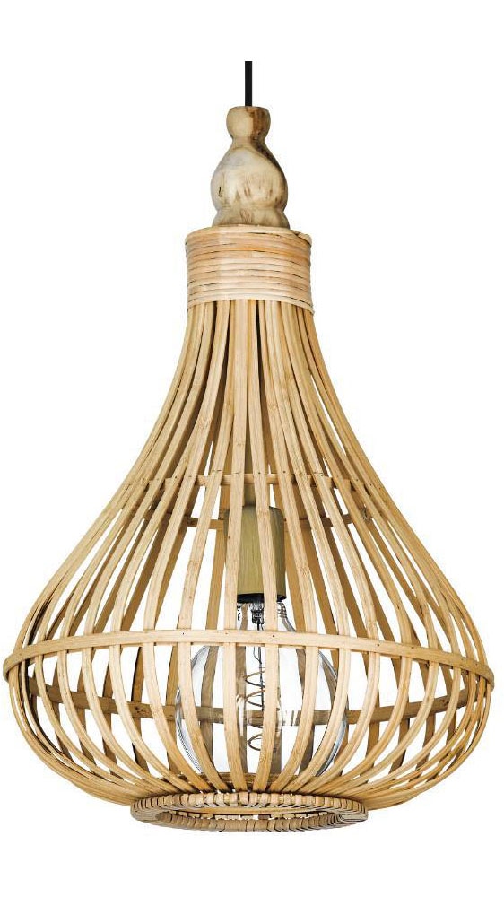EGLO Hängeleuchte »AMSFIELD«, 1 flammig, Leuchtmittel E27 | ohne Leuchtmittel, Hängelampe, Stahl, Holz in Naturfarben, Esstischlampe, E27, Ø 35 cm