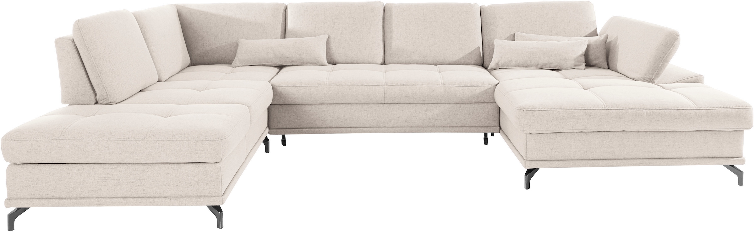 Places of Style Wohnlandschaft »Costello U-Form, mit Sitztiefenverstellung, Armteilverstellung und«, 3 Nierenkissen, optional Bettfunktion und Bettkasten