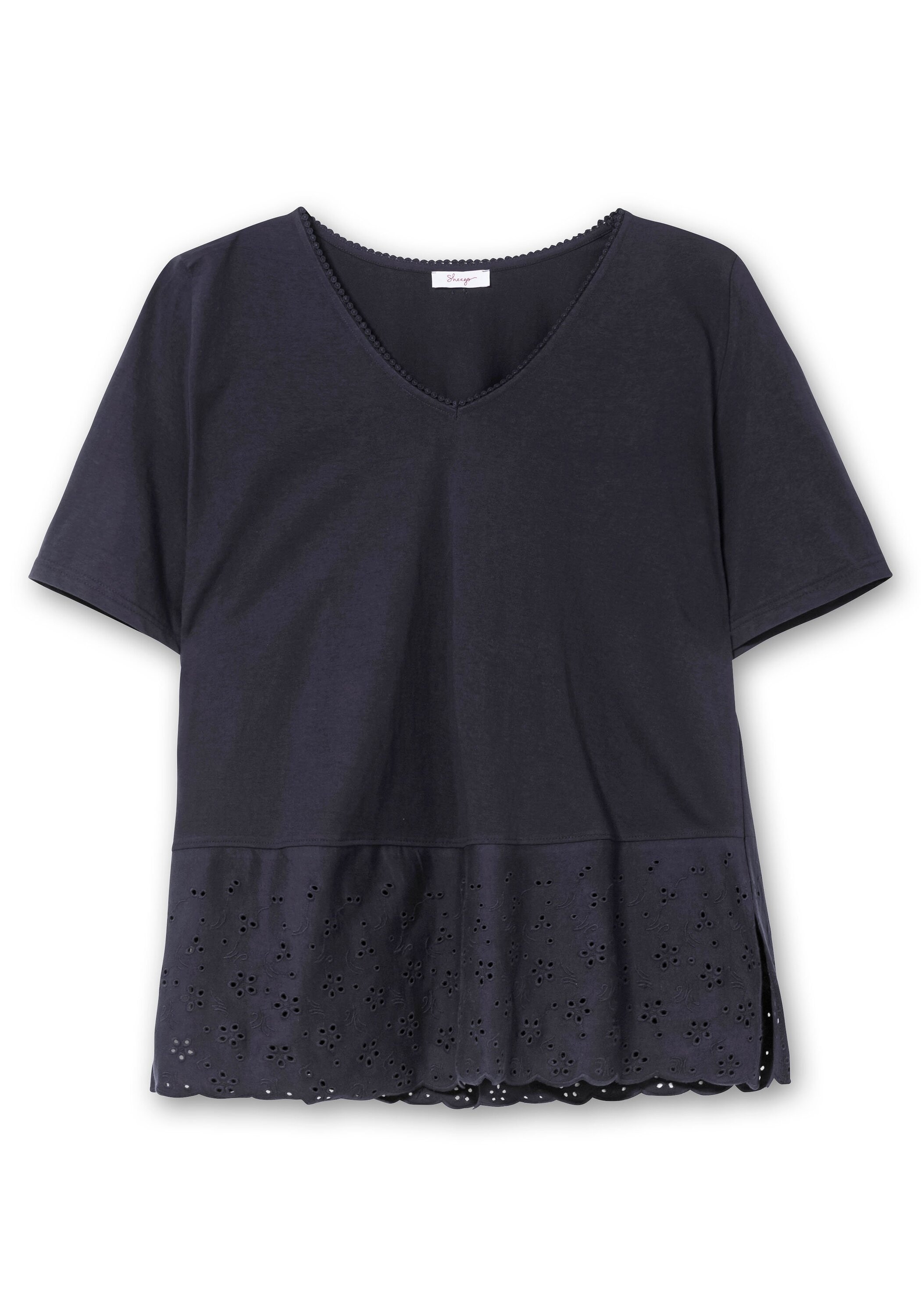 Sheego T-Shirt »Shirt mit Lochstickerei-Passe am Saum«
