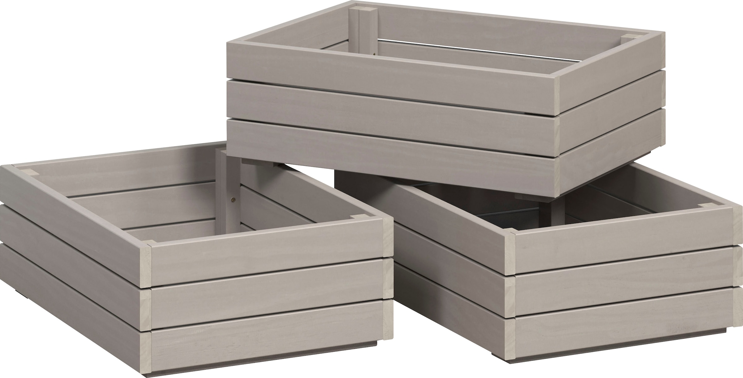 INTER-FURN Schublade »Arona Holzkisten«, (3 St.), 3er Set Massivholzkisten, Kiefer, Grau Wachs, B/H/T: 45 / 15 / 32 cm